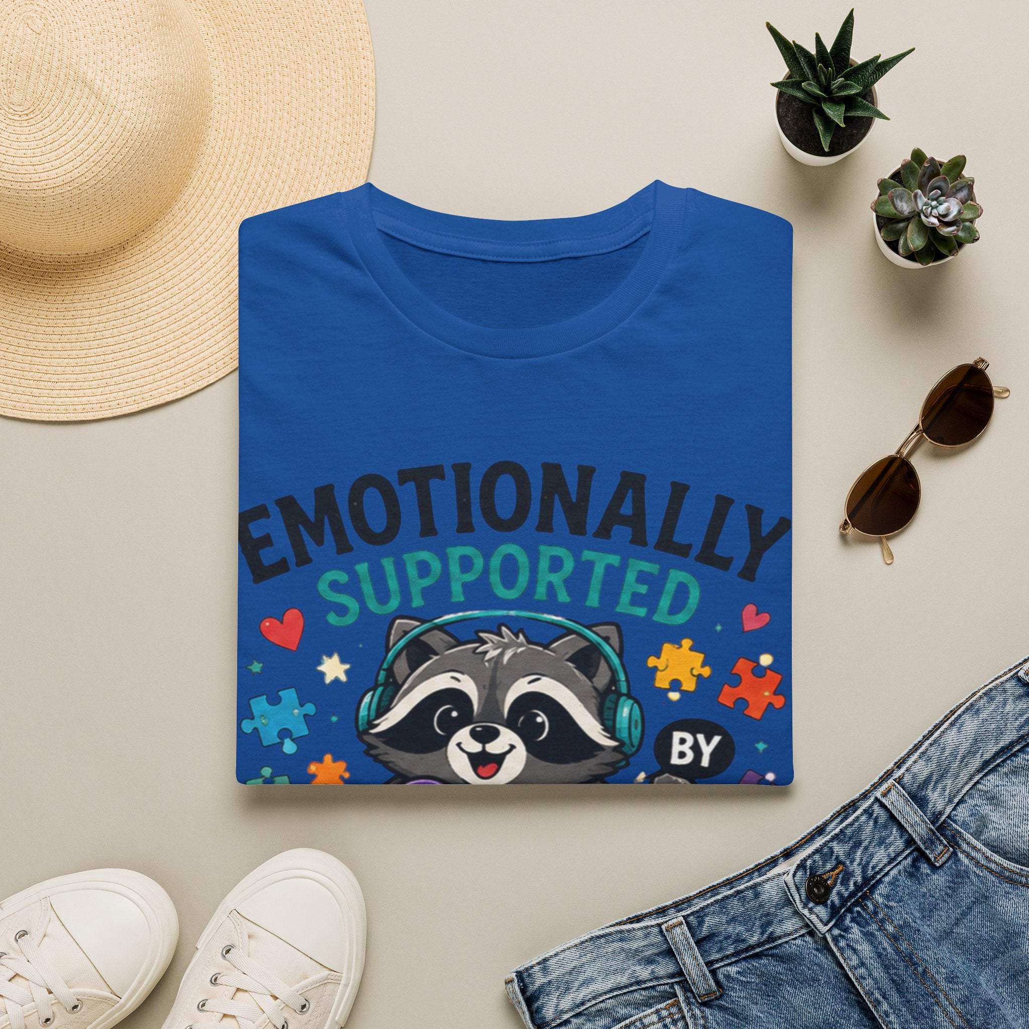 Emotionally Supported by Snacks & Fidgets" Cute Raccoon Graphic