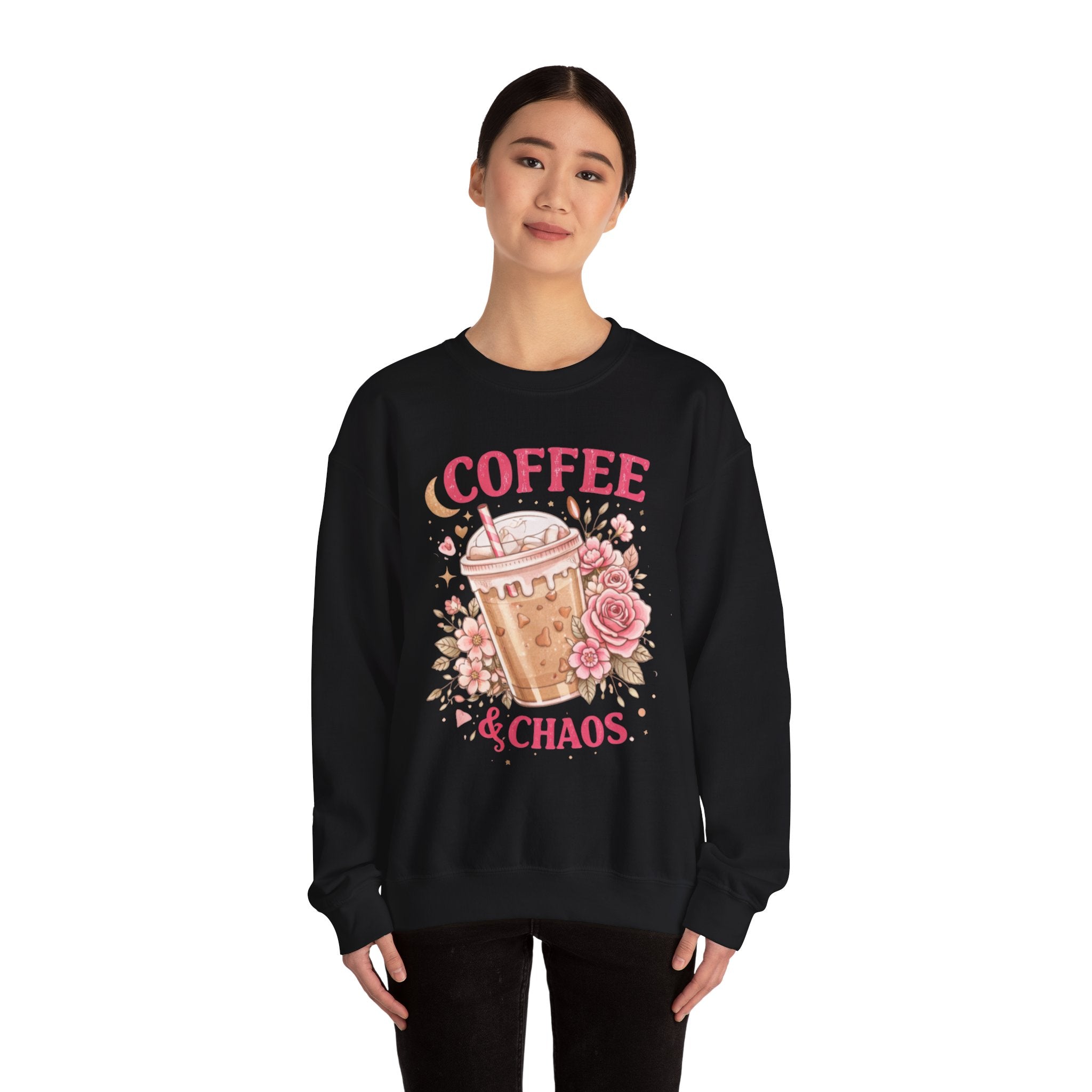 Coffee & Chaos Sweatshirt — Cute Floral Iced Coffee Graphic Crewneck