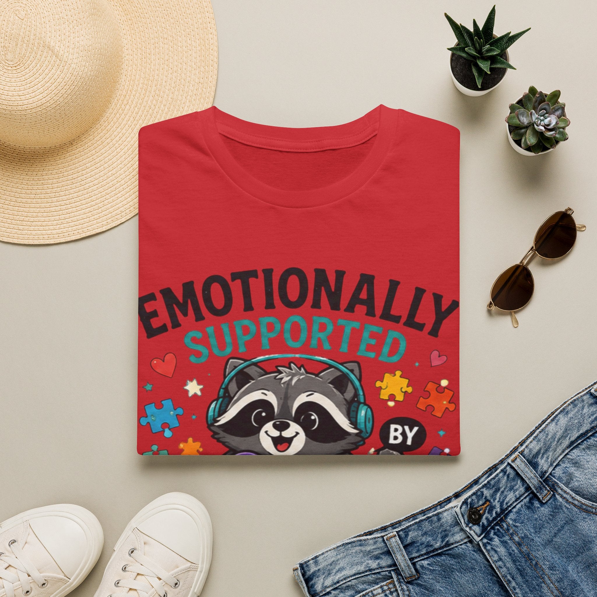 Emotionally Supported by Snacks & Fidgets" Cute Raccoon Graphic