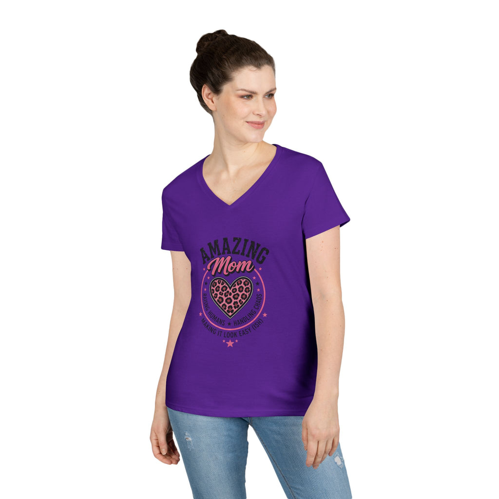 Amazing Mom V-Neck Tee — "Amazing Mom" Heart Graphic Mother's Day Shirt