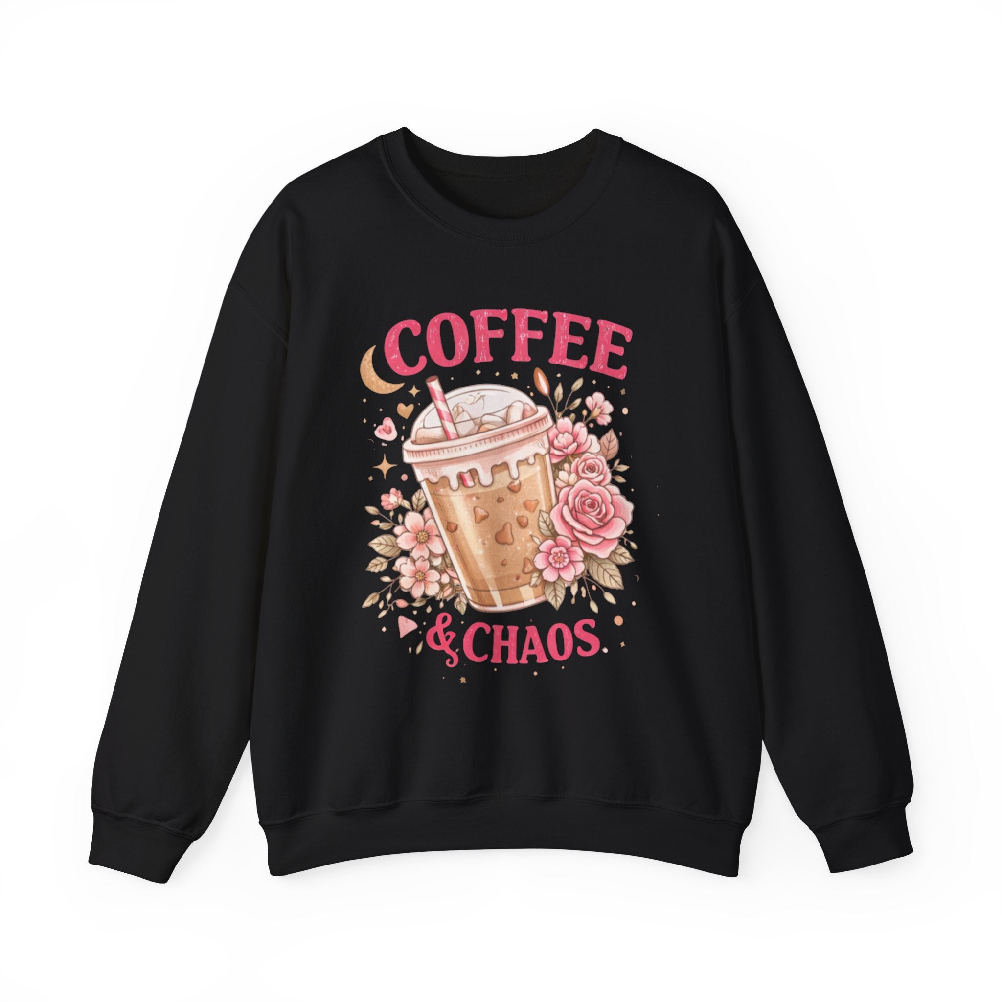 Coffee & Chaos Sweatshirt — Cute Floral Iced Coffee Graphic Crewneck