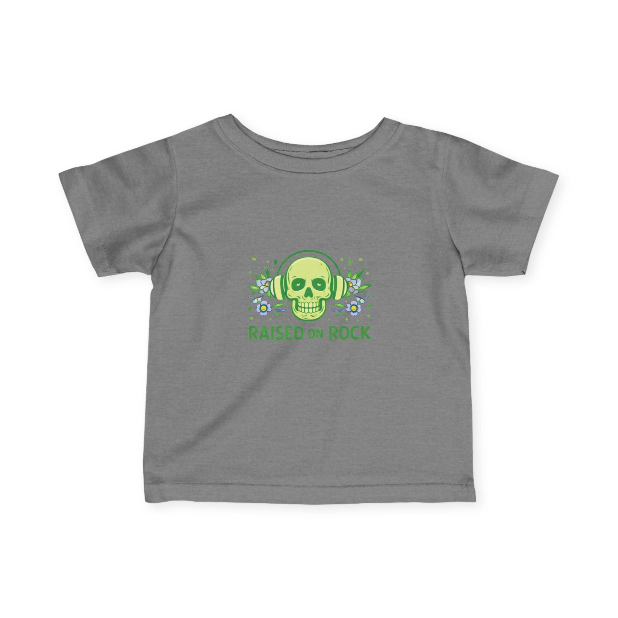 Infant Tee — "Raised on Rock" Neon Skull Baby Shirt