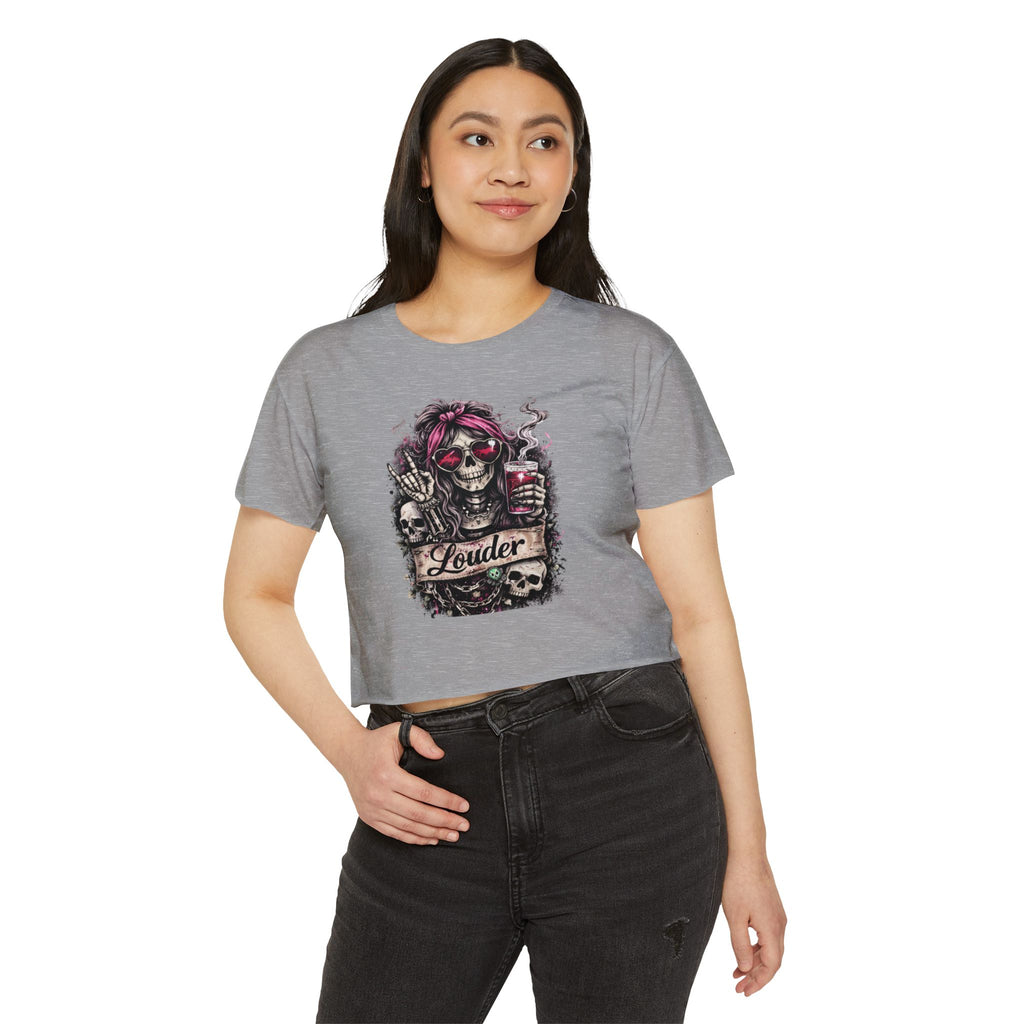 Louder Skull Crop Top — Women's Festival Graphic Tee