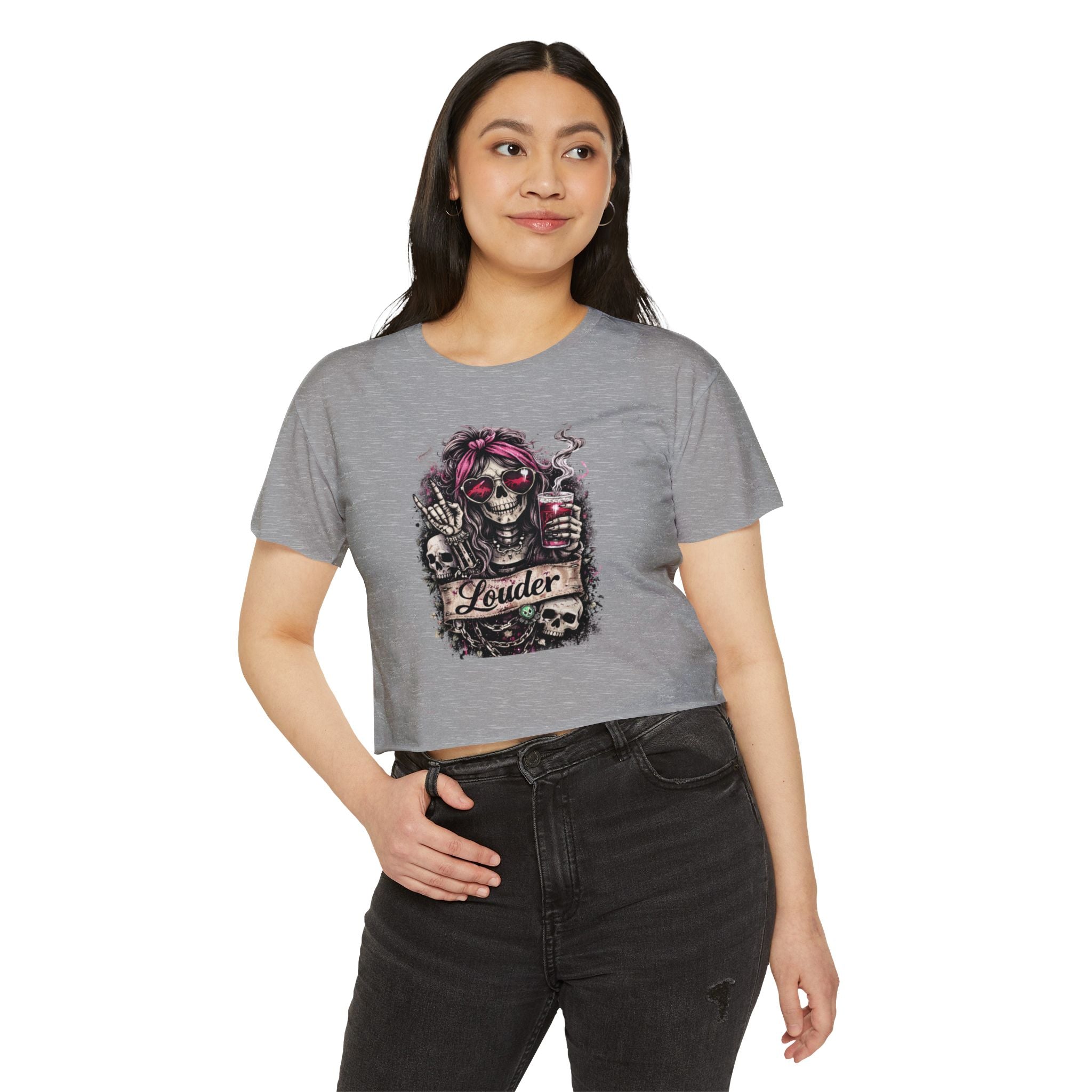 Louder Skull Crop Top — Women's Festival Graphic Tee