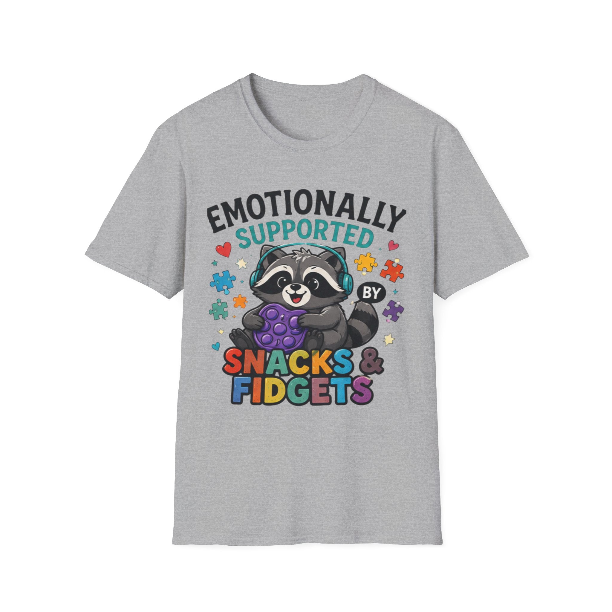 Emotionally Supported by Snacks & Fidgets" Cute Raccoon Graphic
