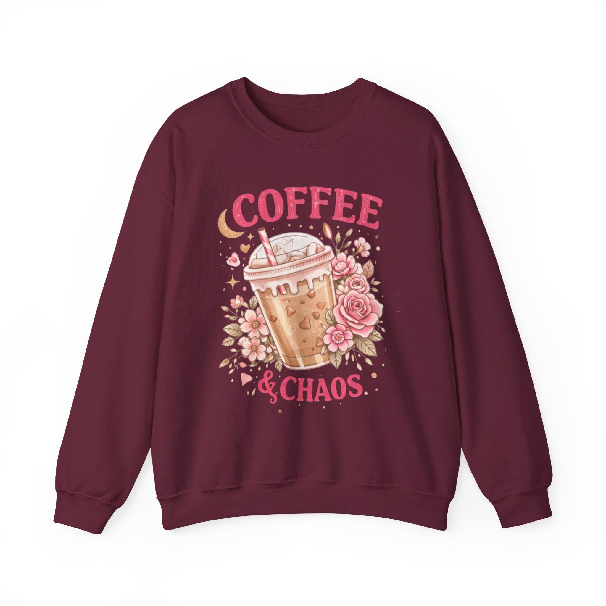 Coffee & Chaos Sweatshirt — Cute Floral Iced Coffee Graphic Crewneck