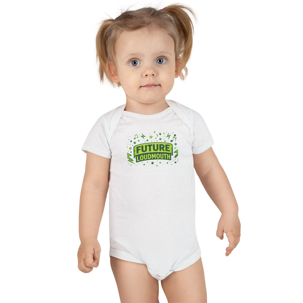 Future Loudmouth Baby Onesie – Funny Green Graphic Infant Bodysuit