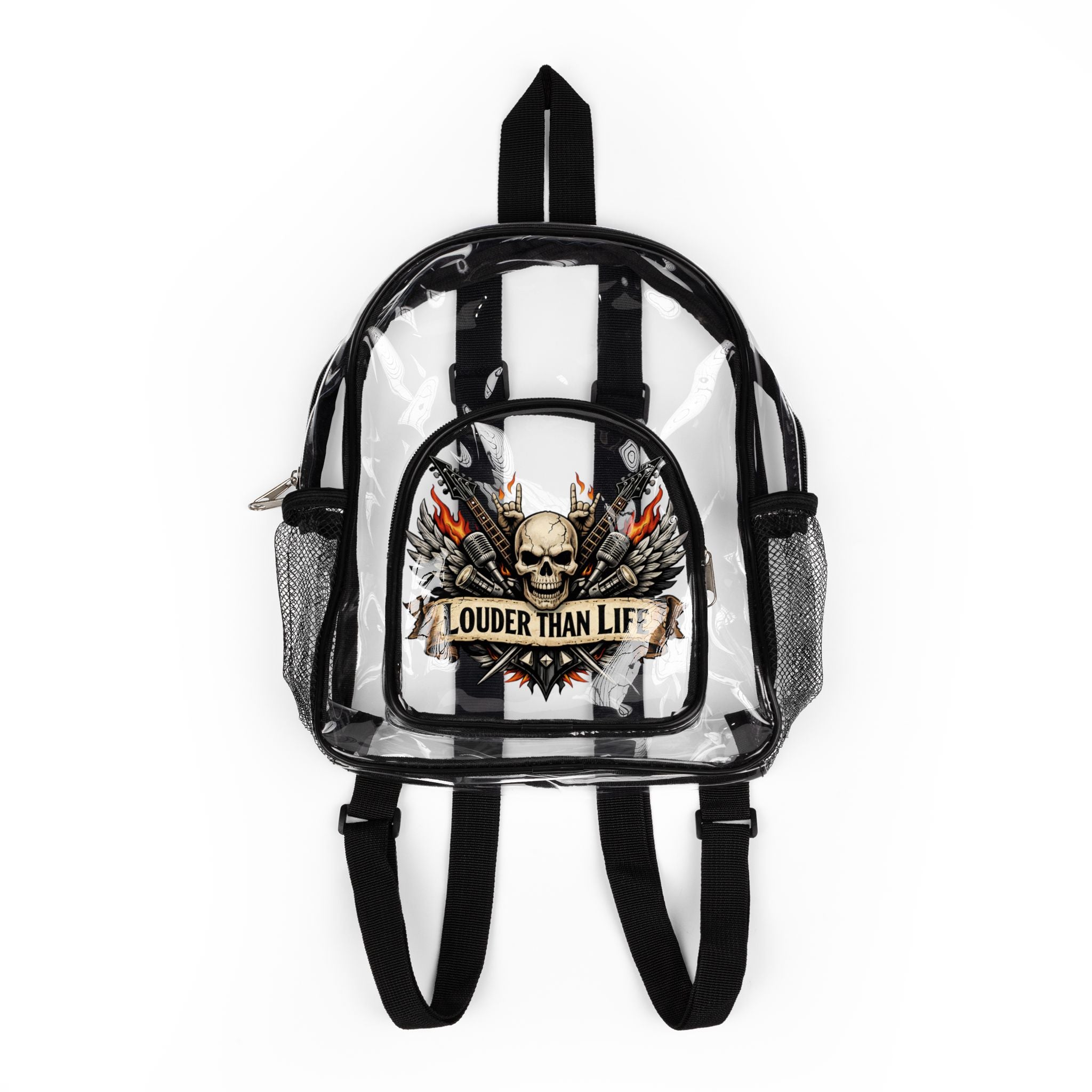 Clear Stadium Backpack — 'Louder Than Life' Skull Graphic Clear Bag