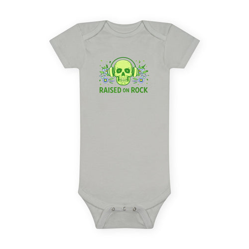 Baby Onesie "Raised on Rock" Skull Graphic Infant Bodysuit