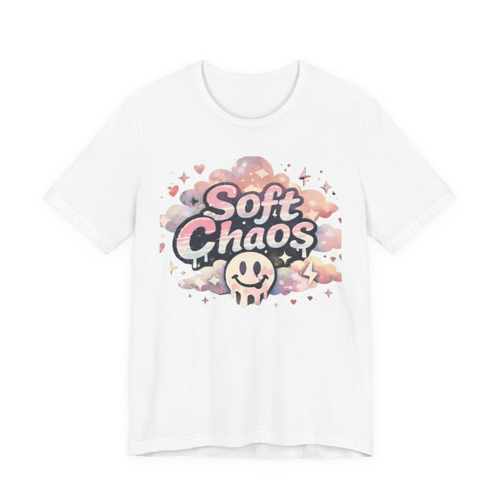Soft Chaos Graphic Tee — Cute Pastel Cloud Smiley Shirt