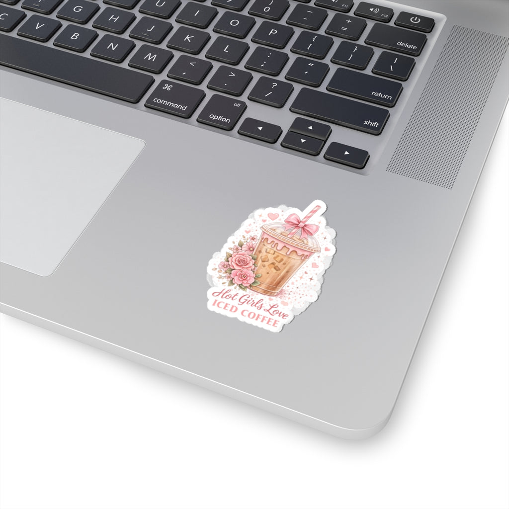 Iced Coffee Sticker — "Hot Girls Love Iced Coffee" Kiss-Cut Floral Decal