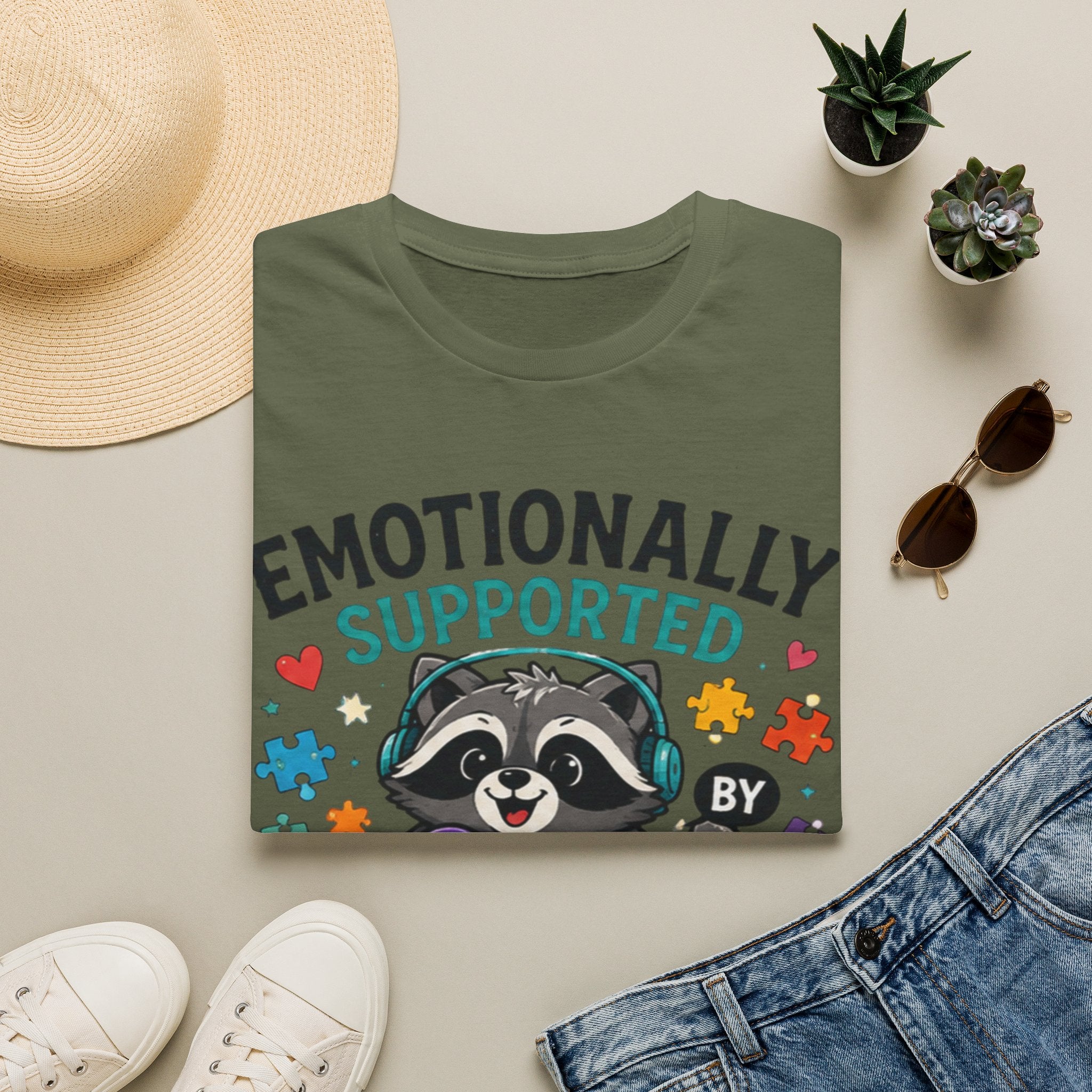 Emotionally Supported by Snacks & Fidgets" Cute Raccoon Graphic