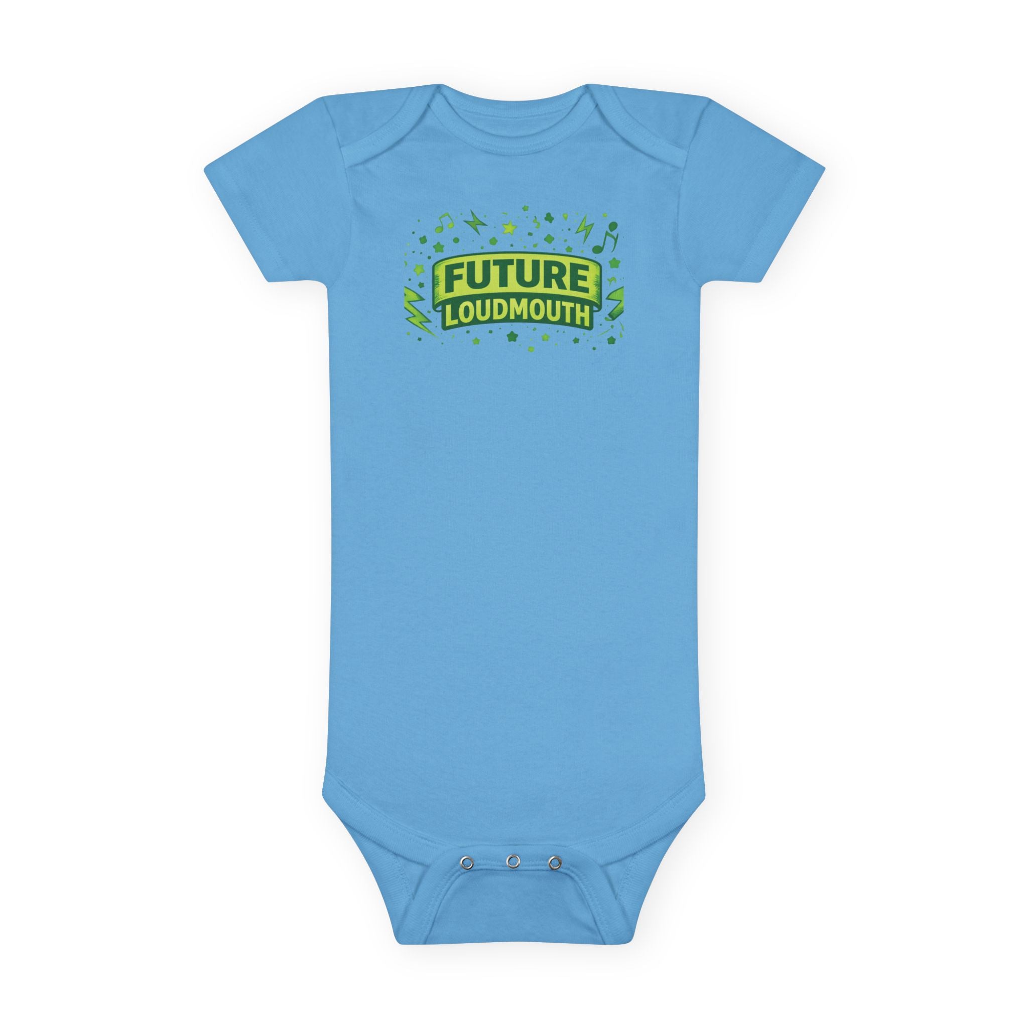 Future Loudmouth Baby Onesie – Funny Green Graphic Infant Bodysuit