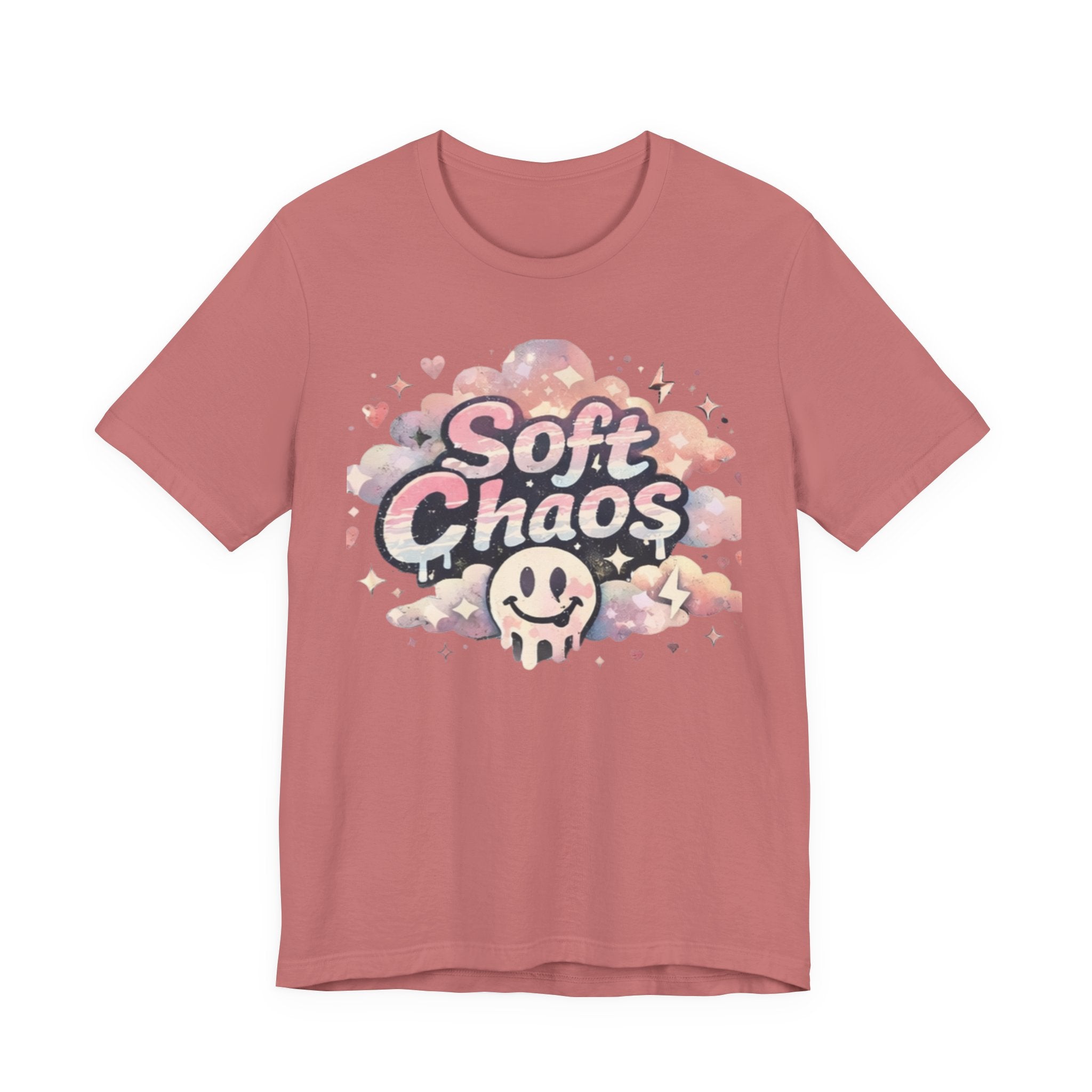Soft Chaos Graphic Tee — Cute Pastel Cloud Smiley Shirt