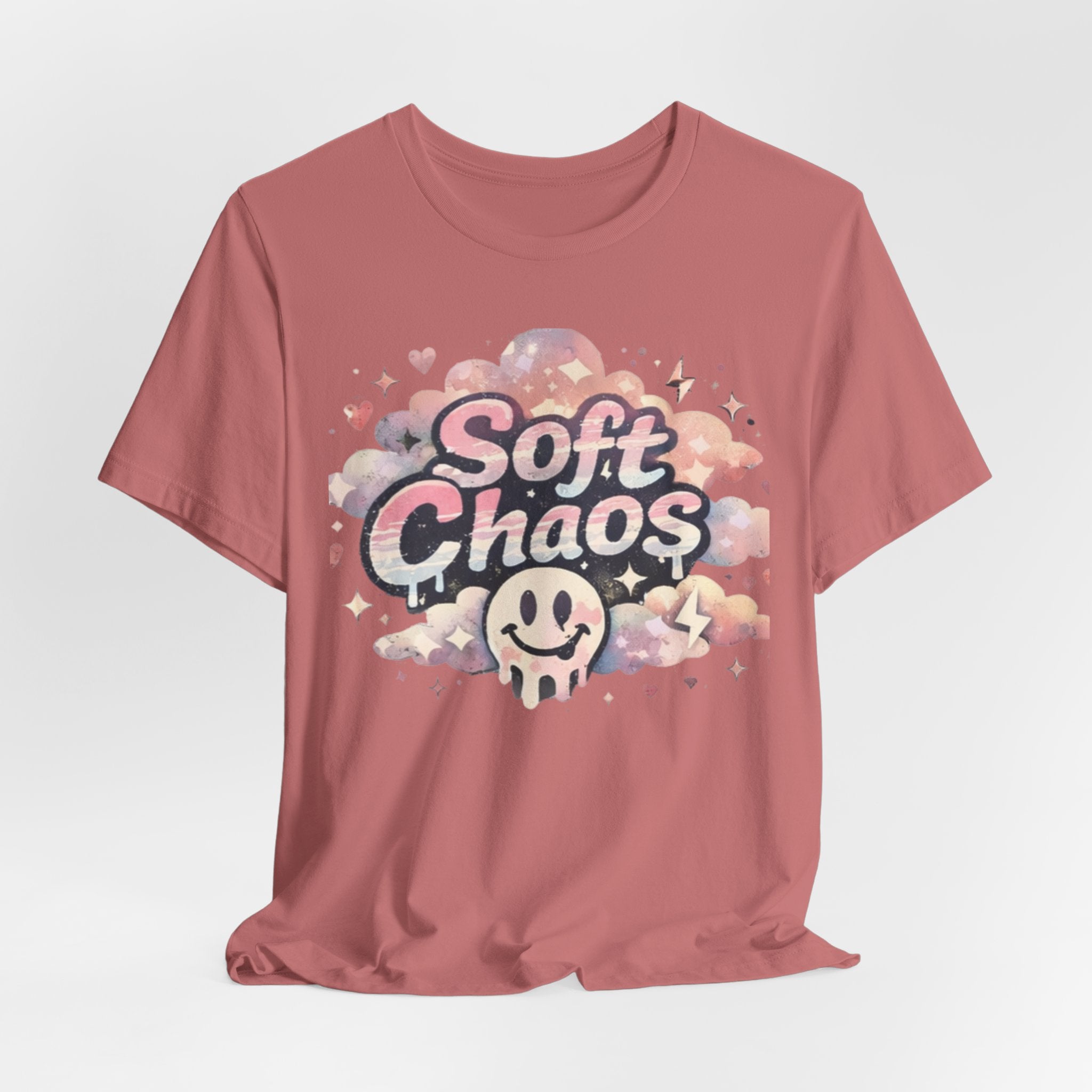 Soft Chaos Graphic Tee — Cute Pastel Cloud Smiley Shirt