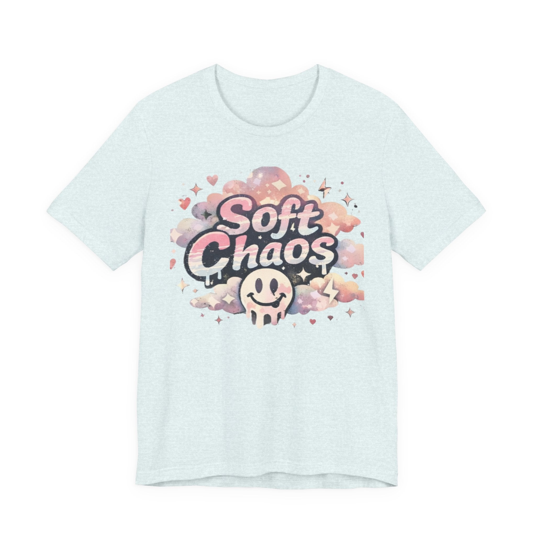 Soft Chaos Graphic Tee — Cute Pastel Cloud Smiley Shirt