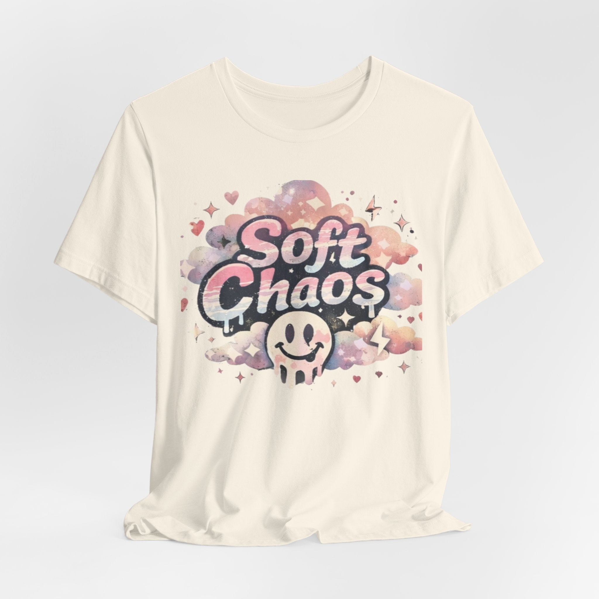 Soft Chaos Graphic Tee — Cute Pastel Cloud Smiley Shirt