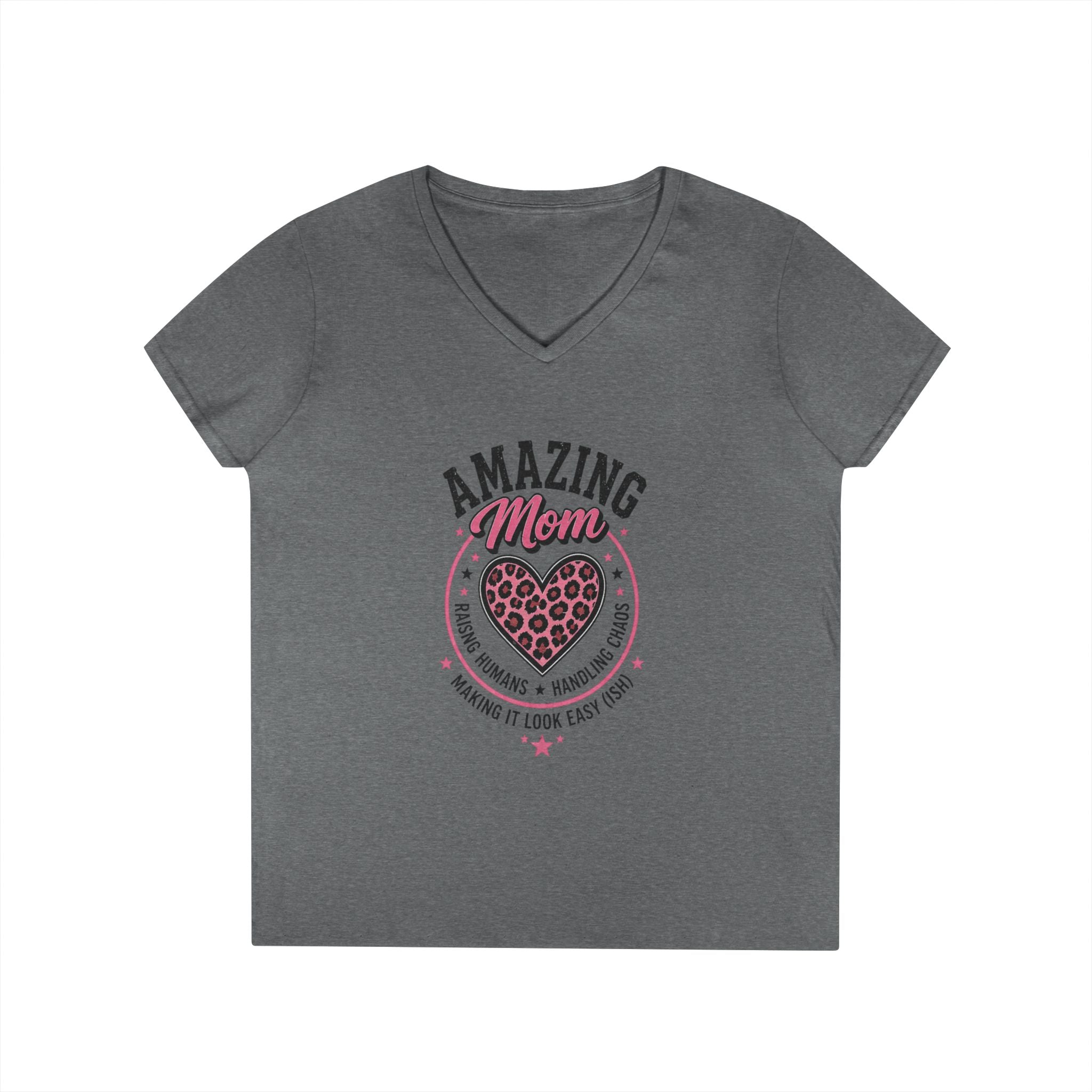 Amazing Mom V-Neck Tee — "Amazing Mom" Heart Graphic Mother's Day Shirt