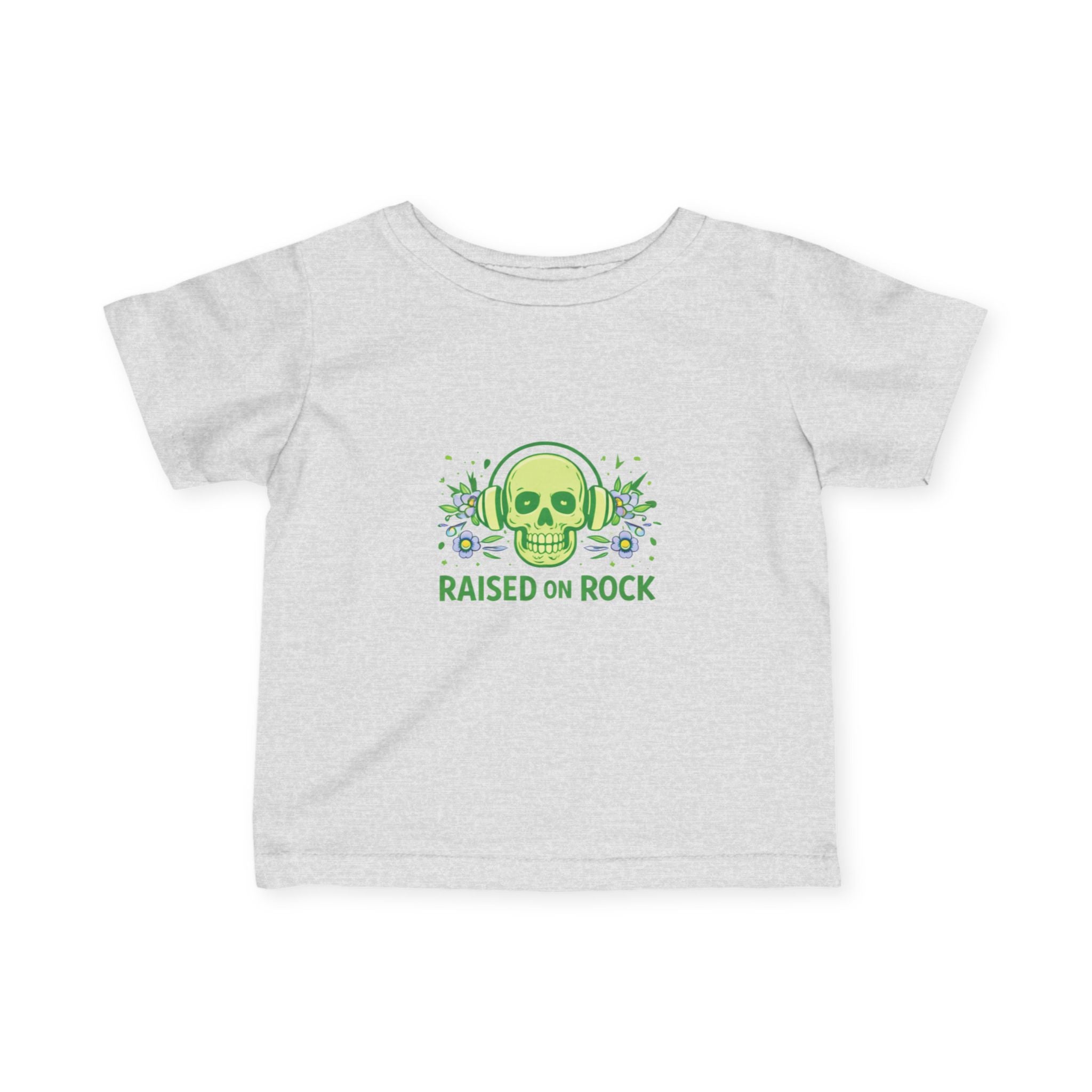 Infant Tee — "Raised on Rock" Neon Skull Baby Shirt