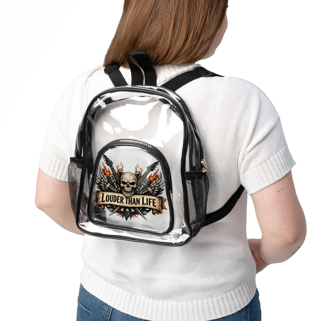 Clear Stadium Backpack — 'Louder Than Life' Skull Graphic Clear Bag