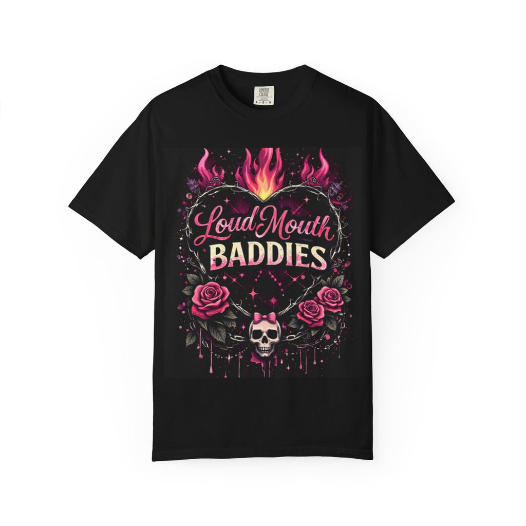 Loud Mouth Baddies heart Graphic T-Shirt — Gothic Rose Skull Tee