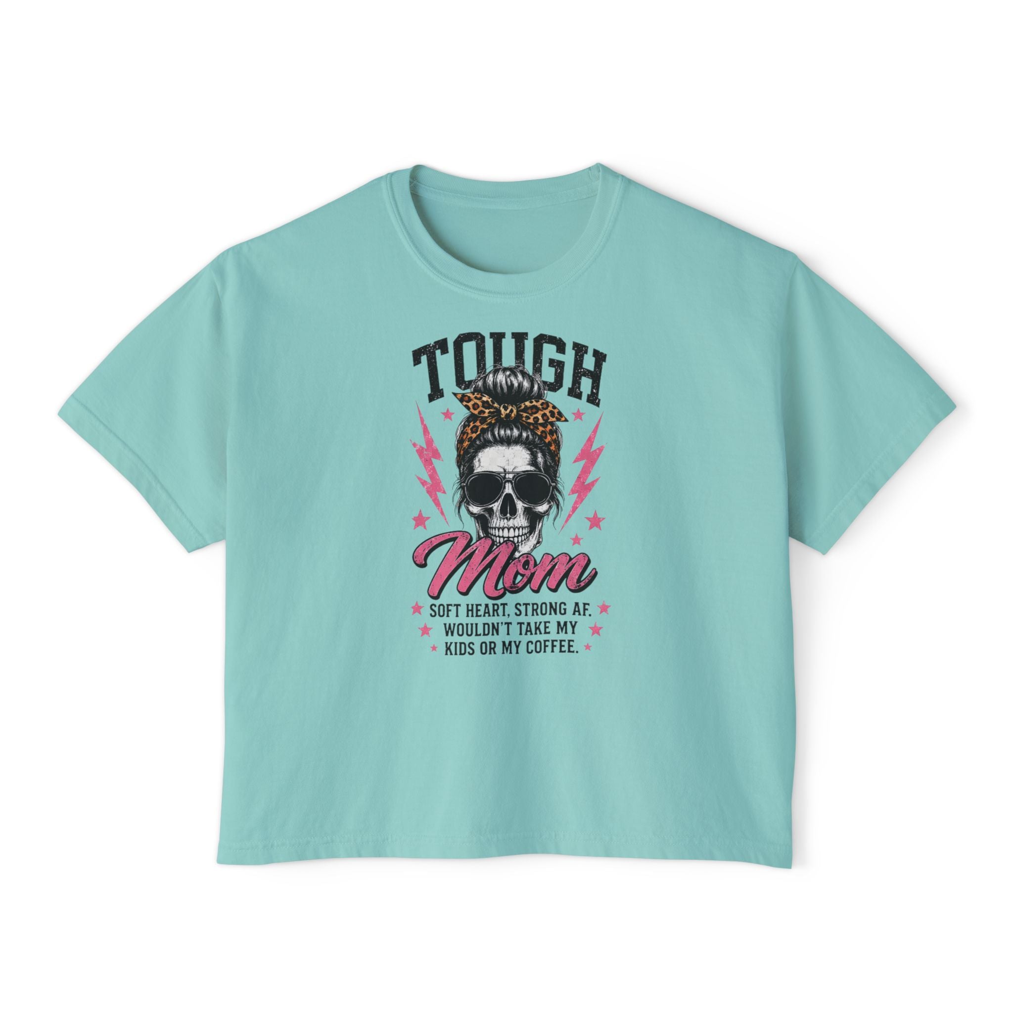 Tough Mom Boxy Tee — Skull Graphic "Tough Mom" Crop T-Shirt