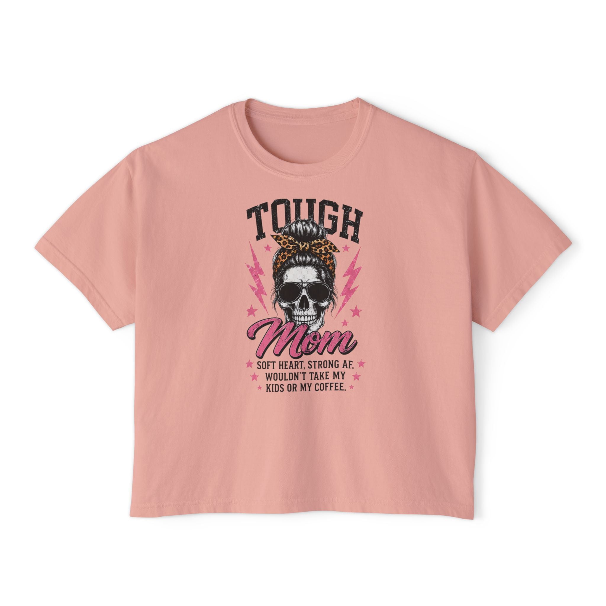 Tough Mom Boxy Tee — Skull Graphic "Tough Mom" Crop T-Shirt
