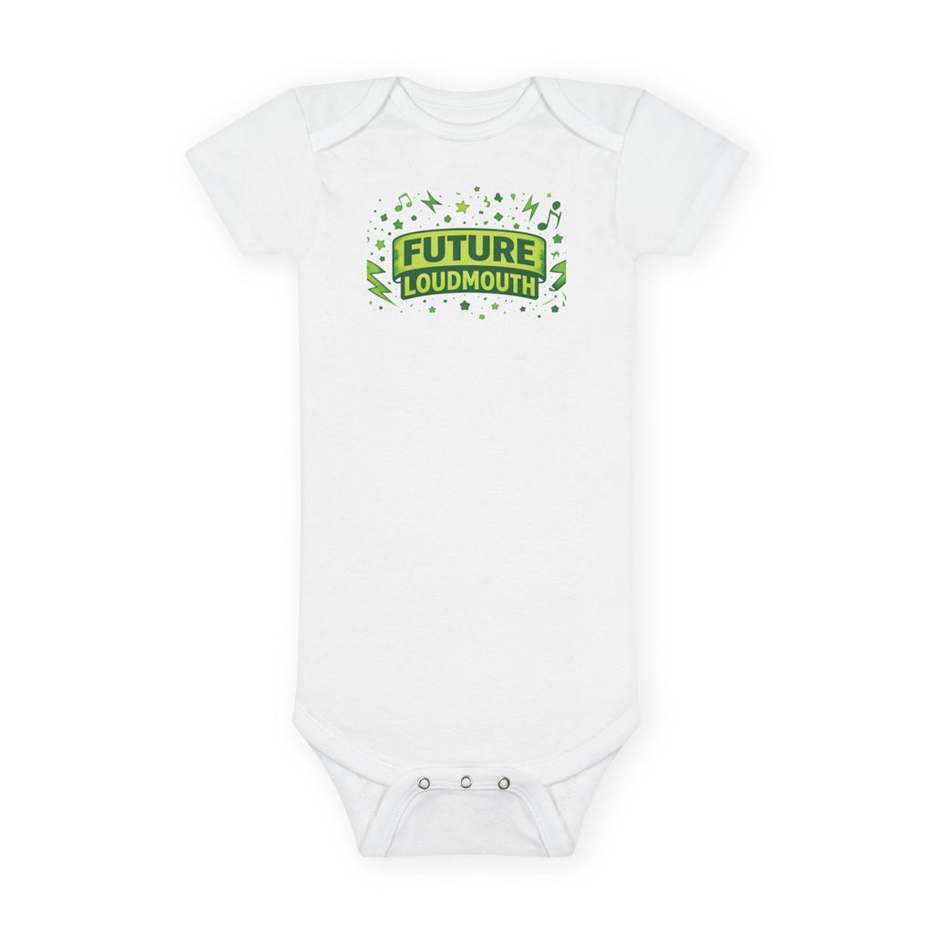 Future Loudmouth Baby Onesie – Funny Green Graphic Infant Bodysuit