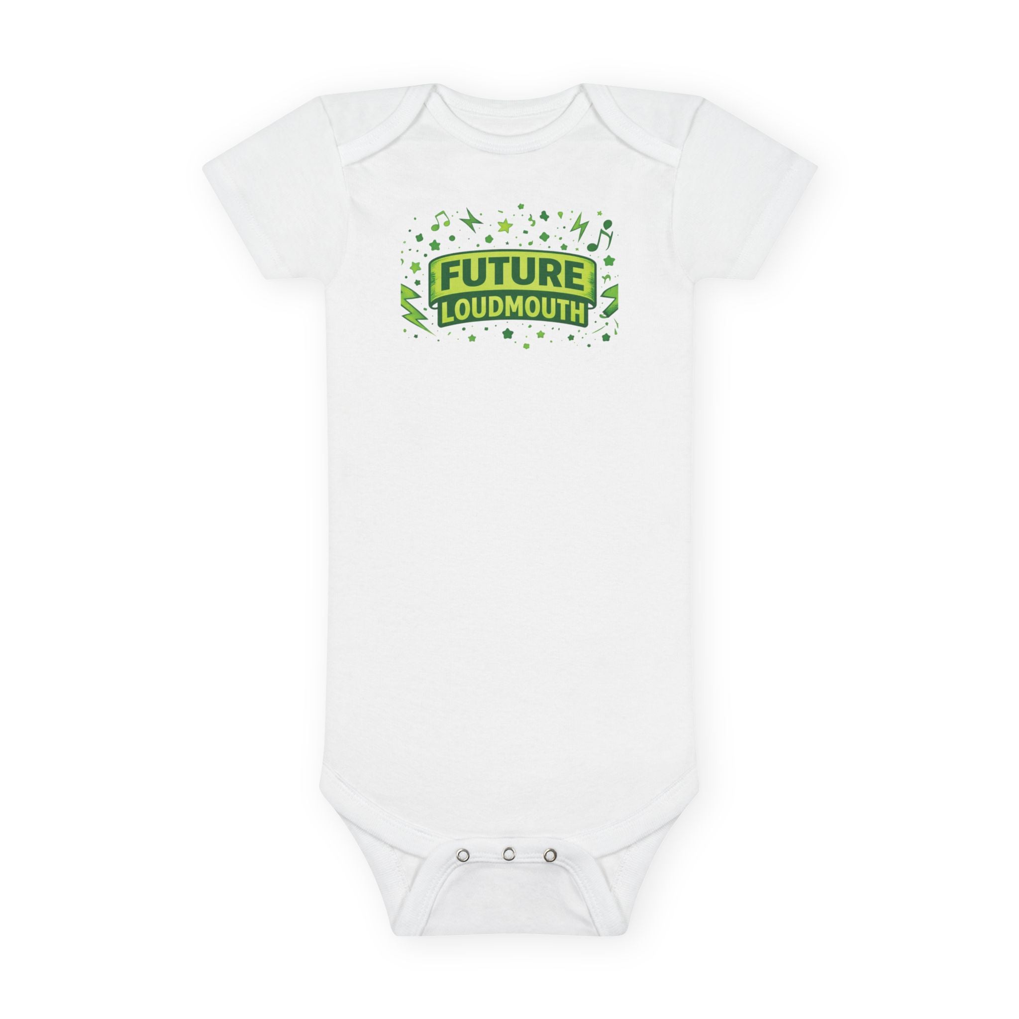 Future Loudmouth Baby Onesie – Funny Green Graphic Infant Bodysuit