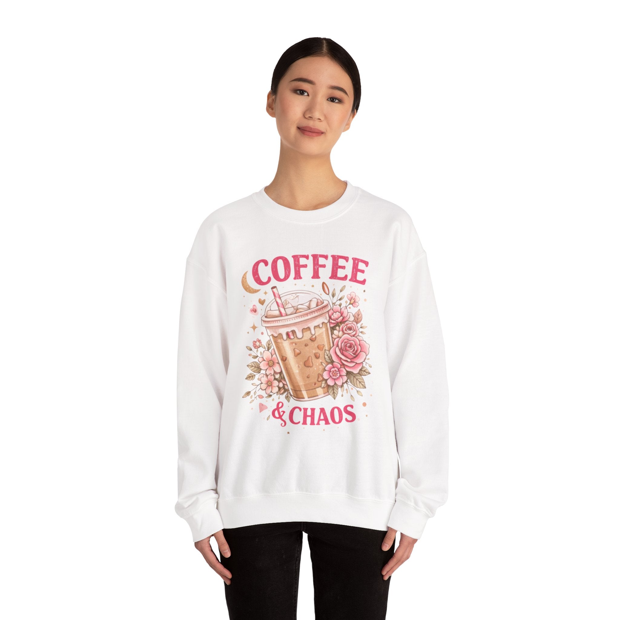 Coffee & Chaos Sweatshirt — Cute Floral Iced Coffee Graphic Crewneck