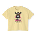 Tough Mom Boxy Tee — Skull Graphic "Tough Mom" Crop T-Shirt