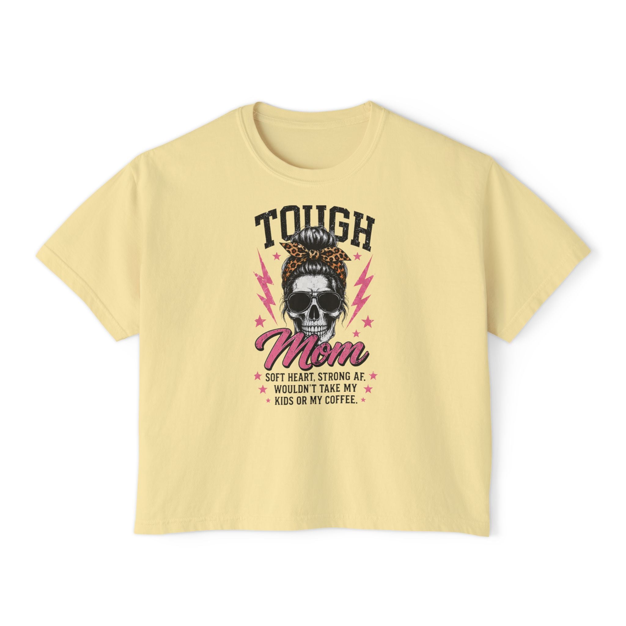 Tough Mom Boxy Tee — Skull Graphic "Tough Mom" Crop T-Shirt