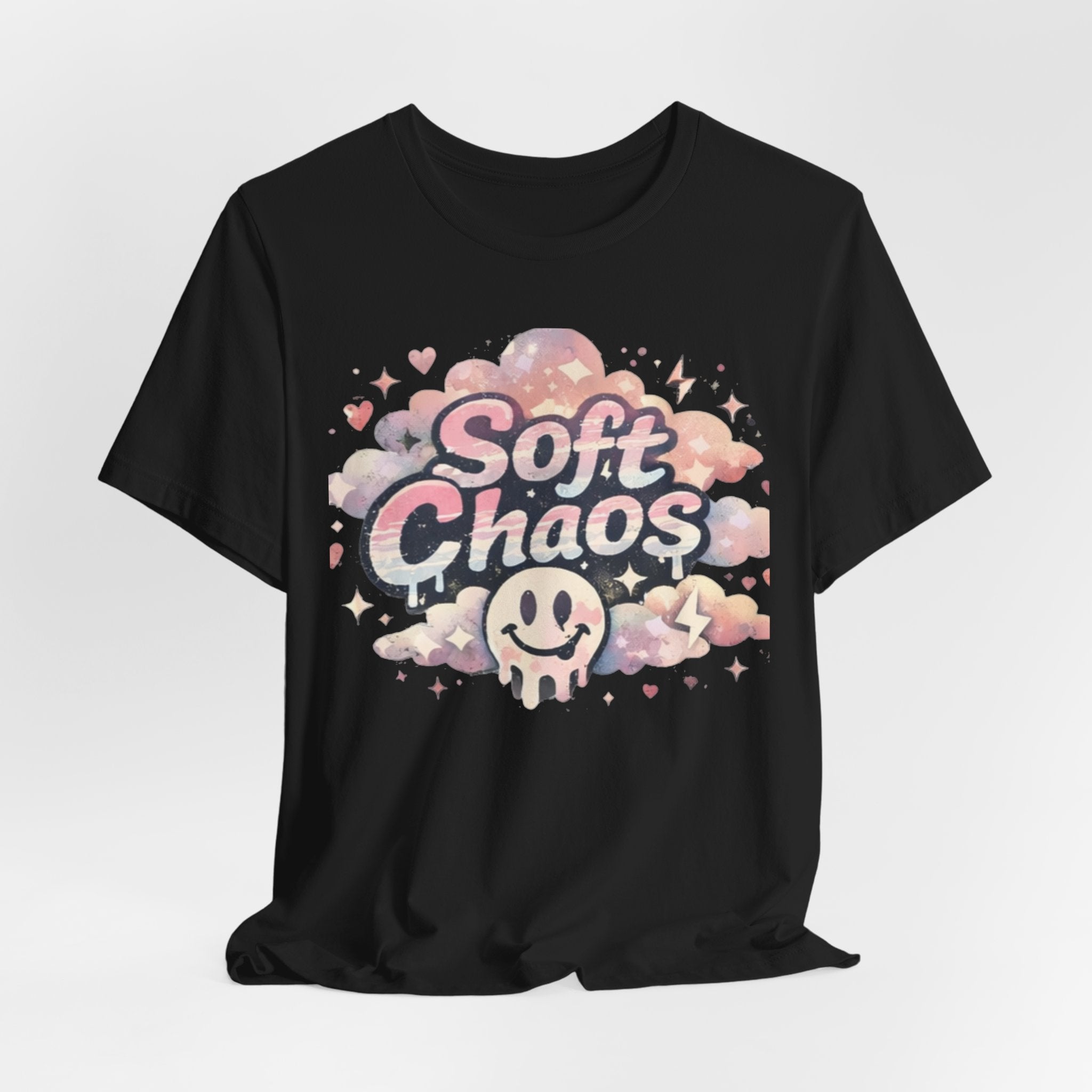 Soft Chaos Graphic Tee — Cute Pastel Cloud Smiley Shirt
