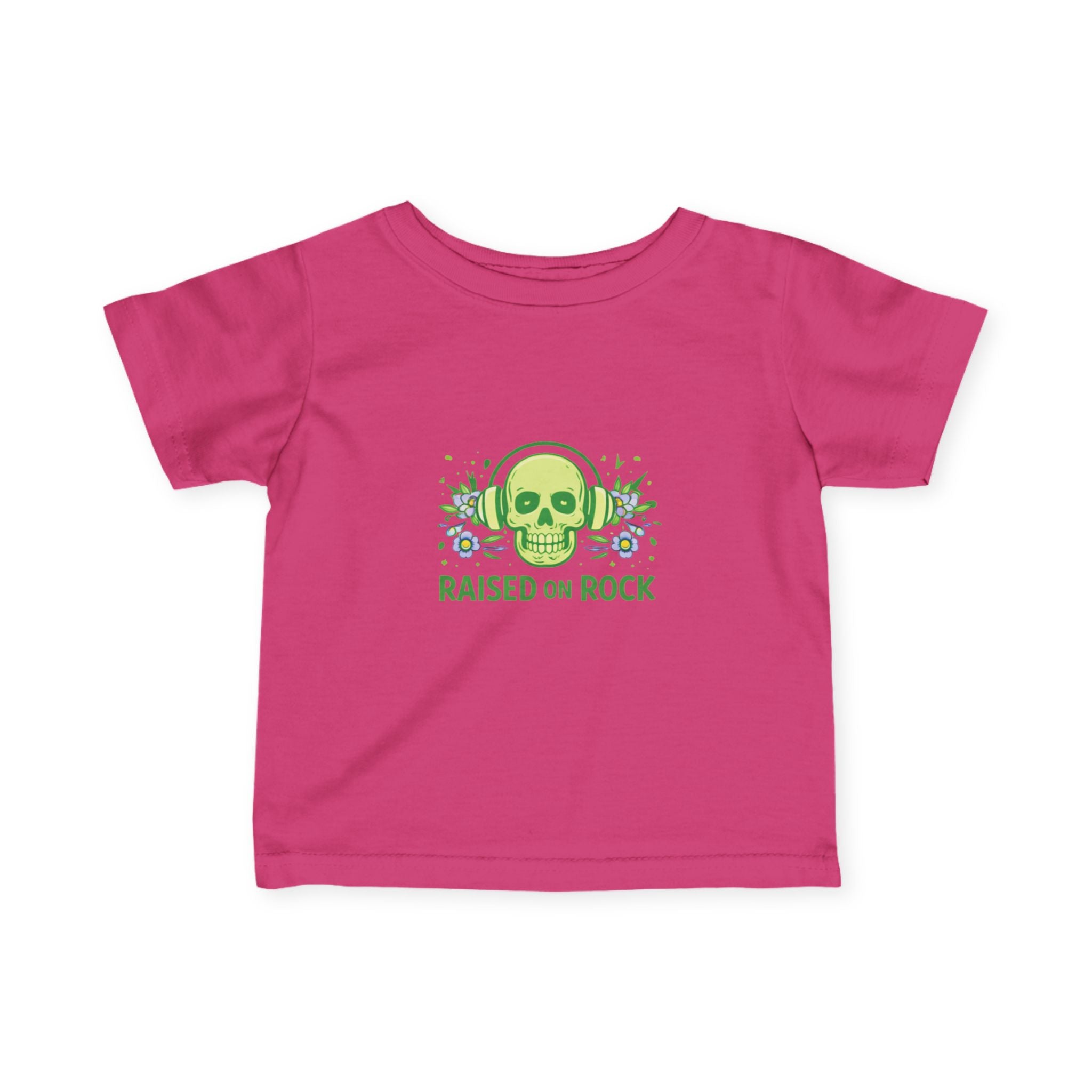 Infant Tee — "Raised on Rock" Neon Skull Baby Shirt