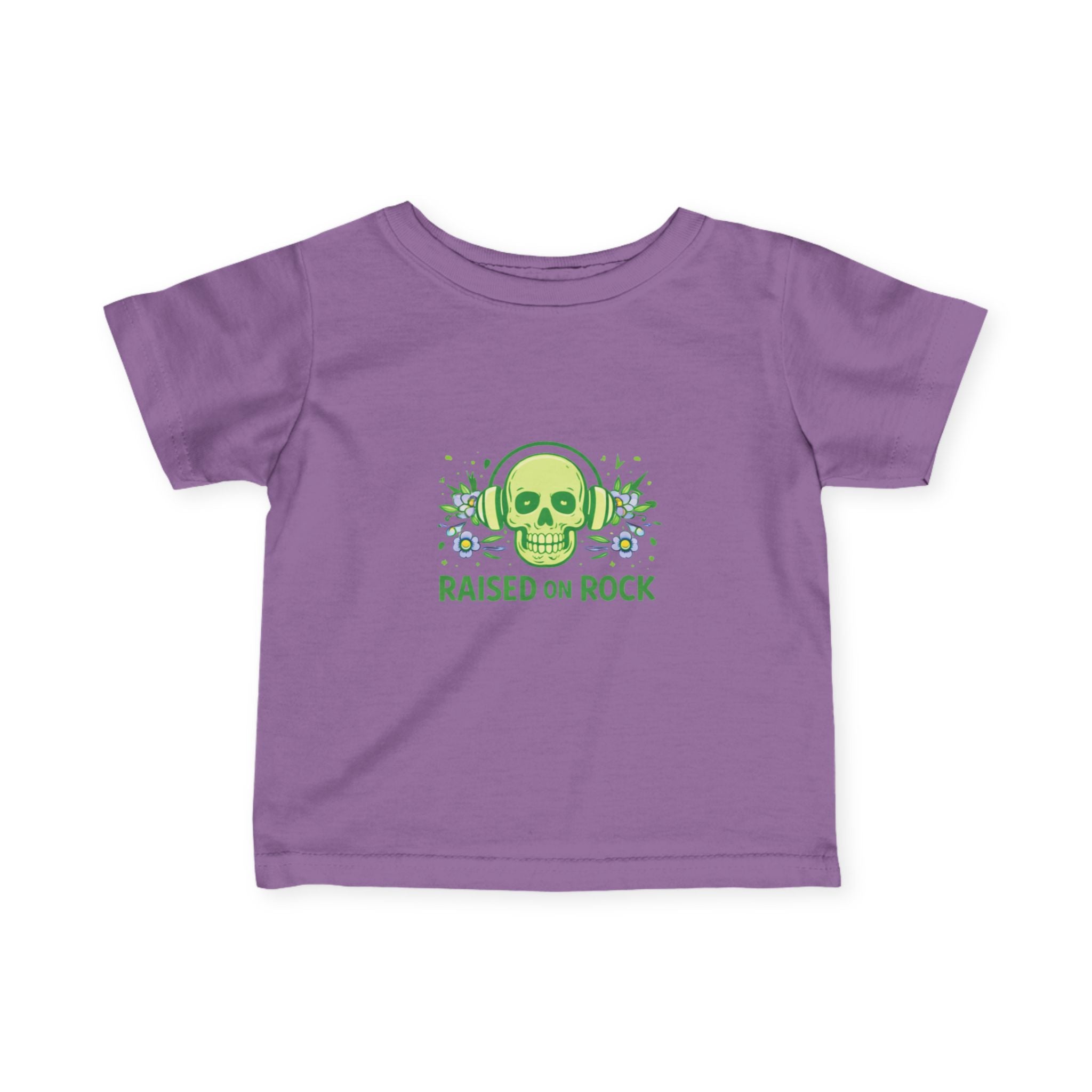 Infant Tee — "Raised on Rock" Neon Skull Baby Shirt