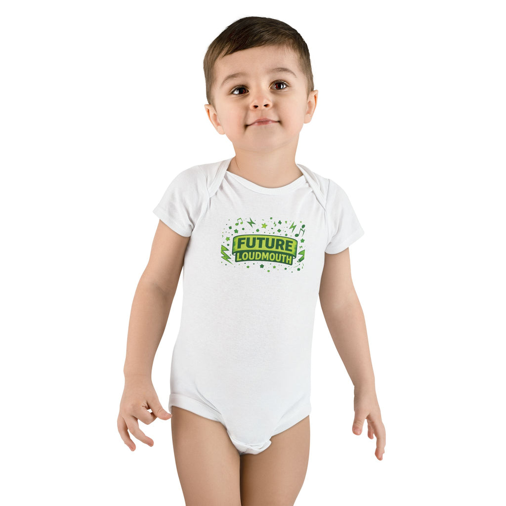 Future Loudmouth Baby Onesie – Funny Green Graphic Infant Bodysuit