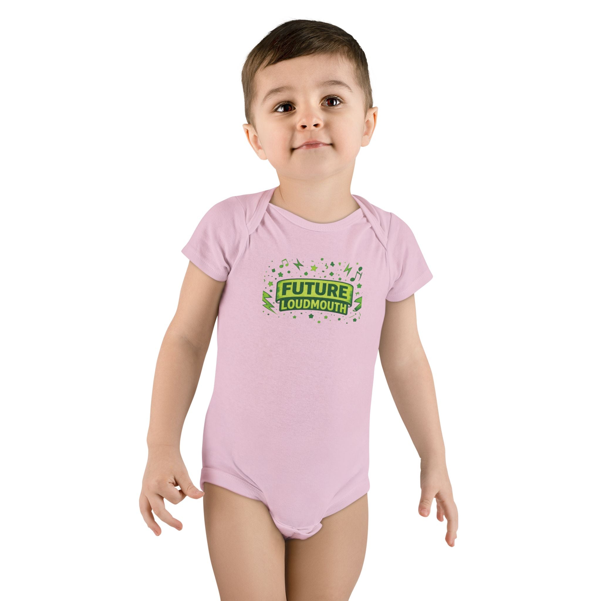 Future Loudmouth Baby Onesie – Funny Green Graphic Infant Bodysuit