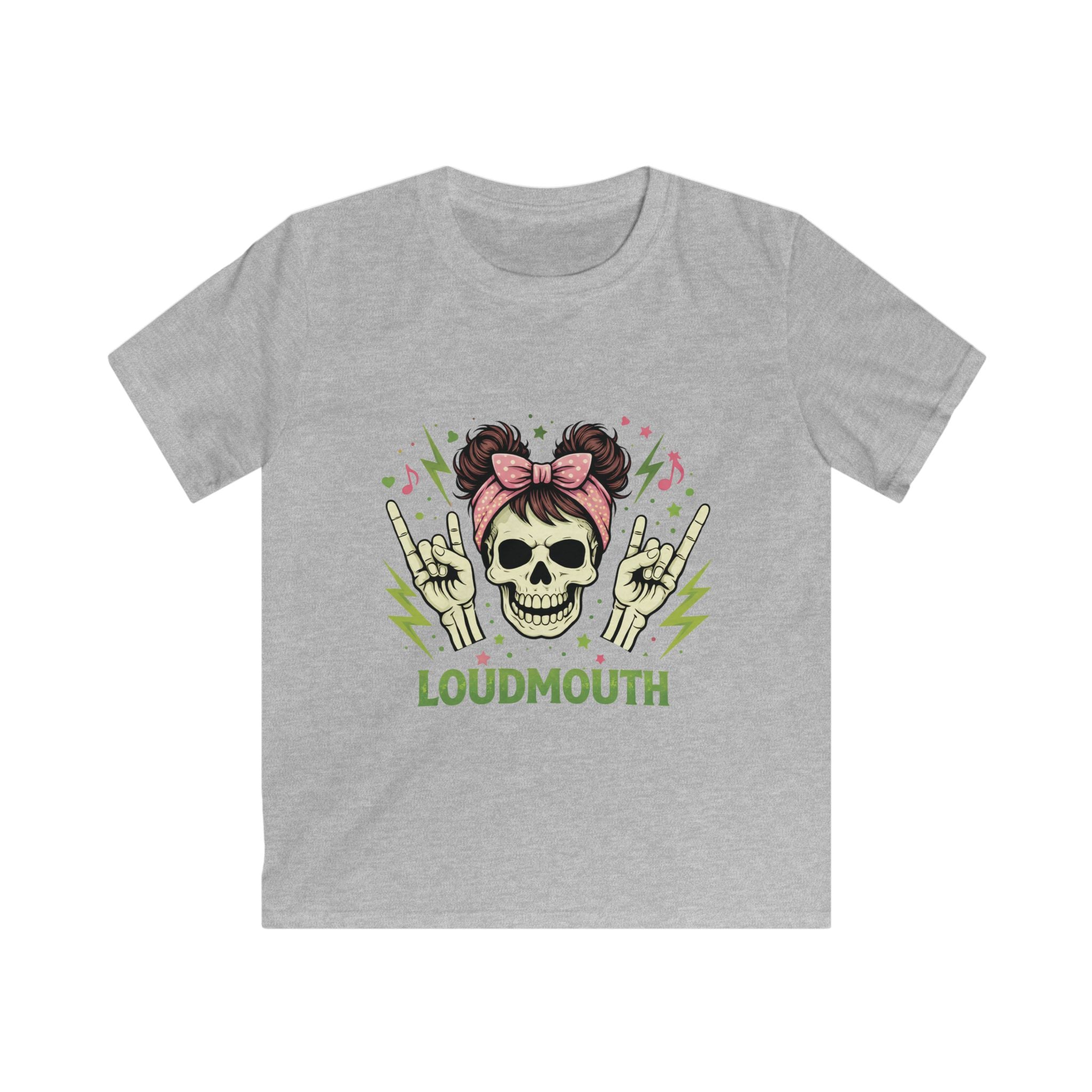 Kids Tee - 'Loudmouth' Skull Rocker Graphic Tee for Girls