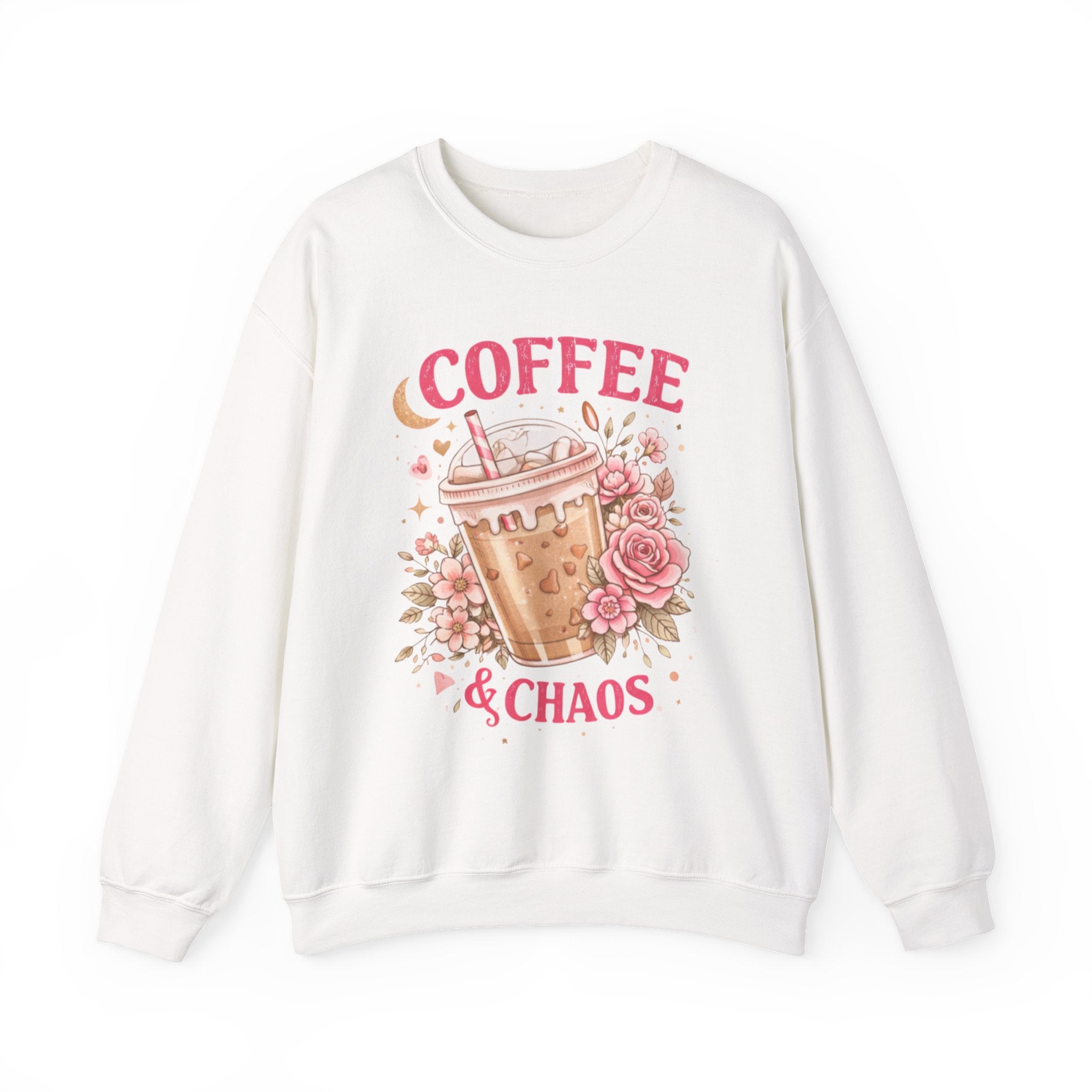 Coffee & Chaos Sweatshirt — Cute Floral Iced Coffee Graphic Crewneck