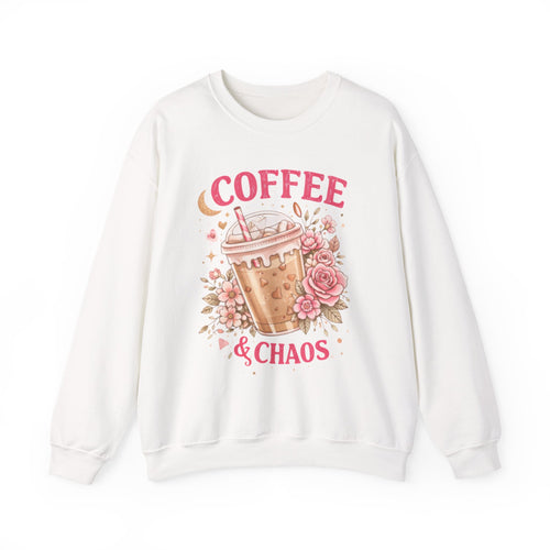 Coffee & Chaos Sweatshirt — Cute Floral Iced Coffee Graphic Crewneck