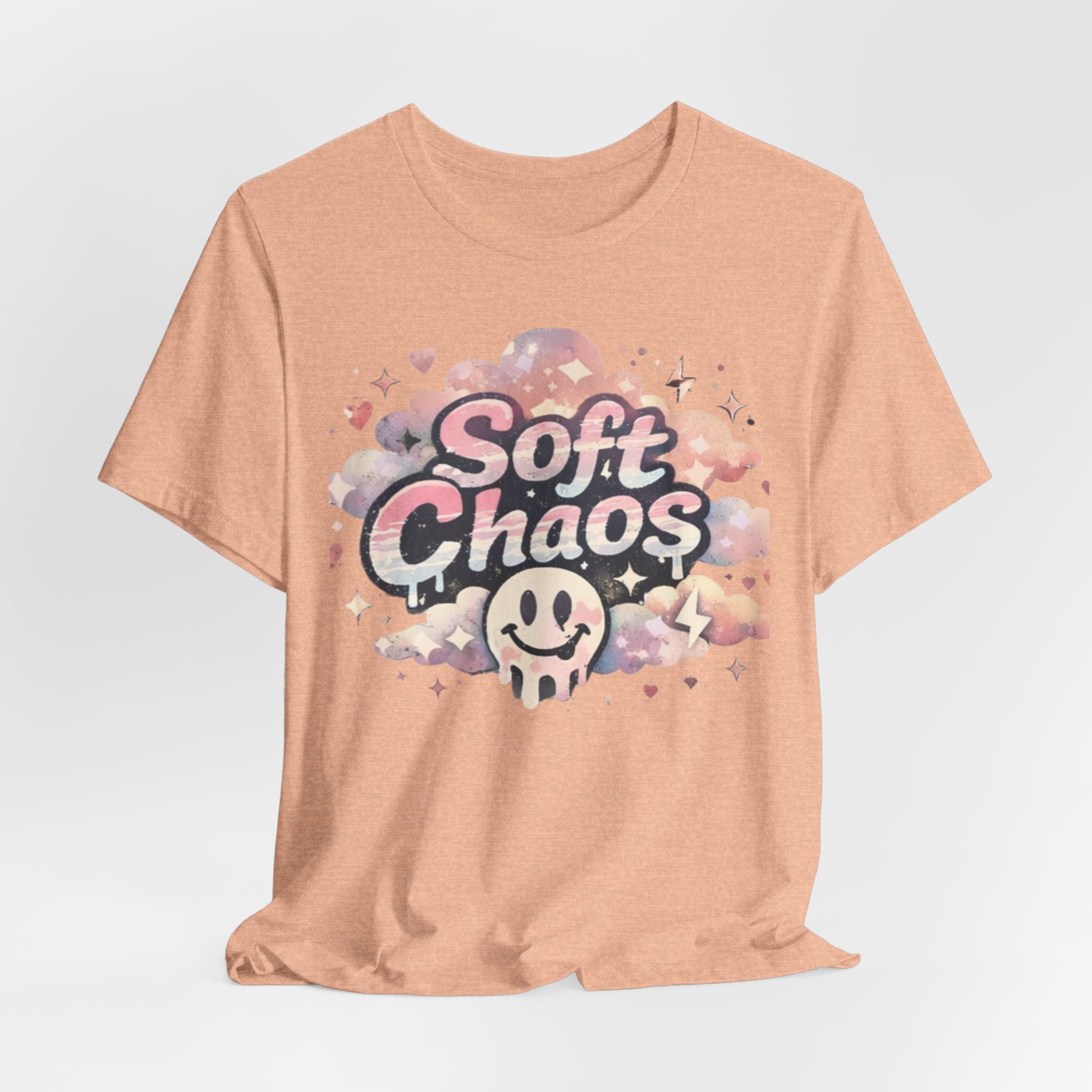 Soft Chaos Graphic Tee — Cute Pastel Cloud Smiley Shirt
