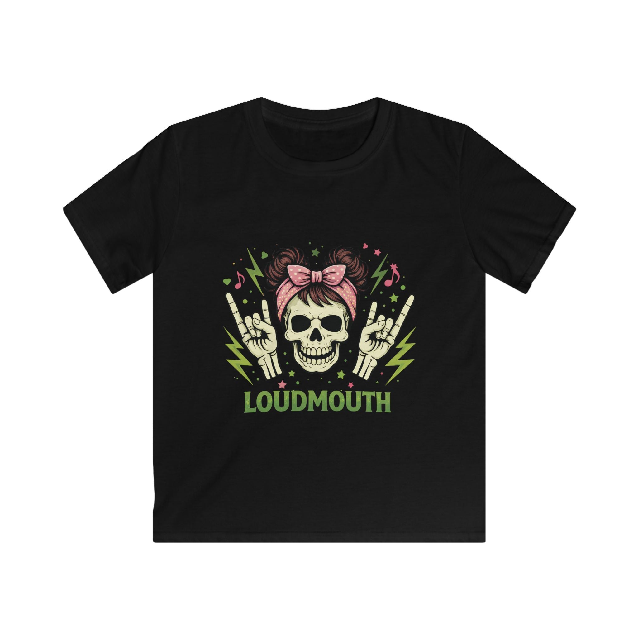 Kids Tee - 'Loudmouth' Skull Rocker Graphic Tee for Girls