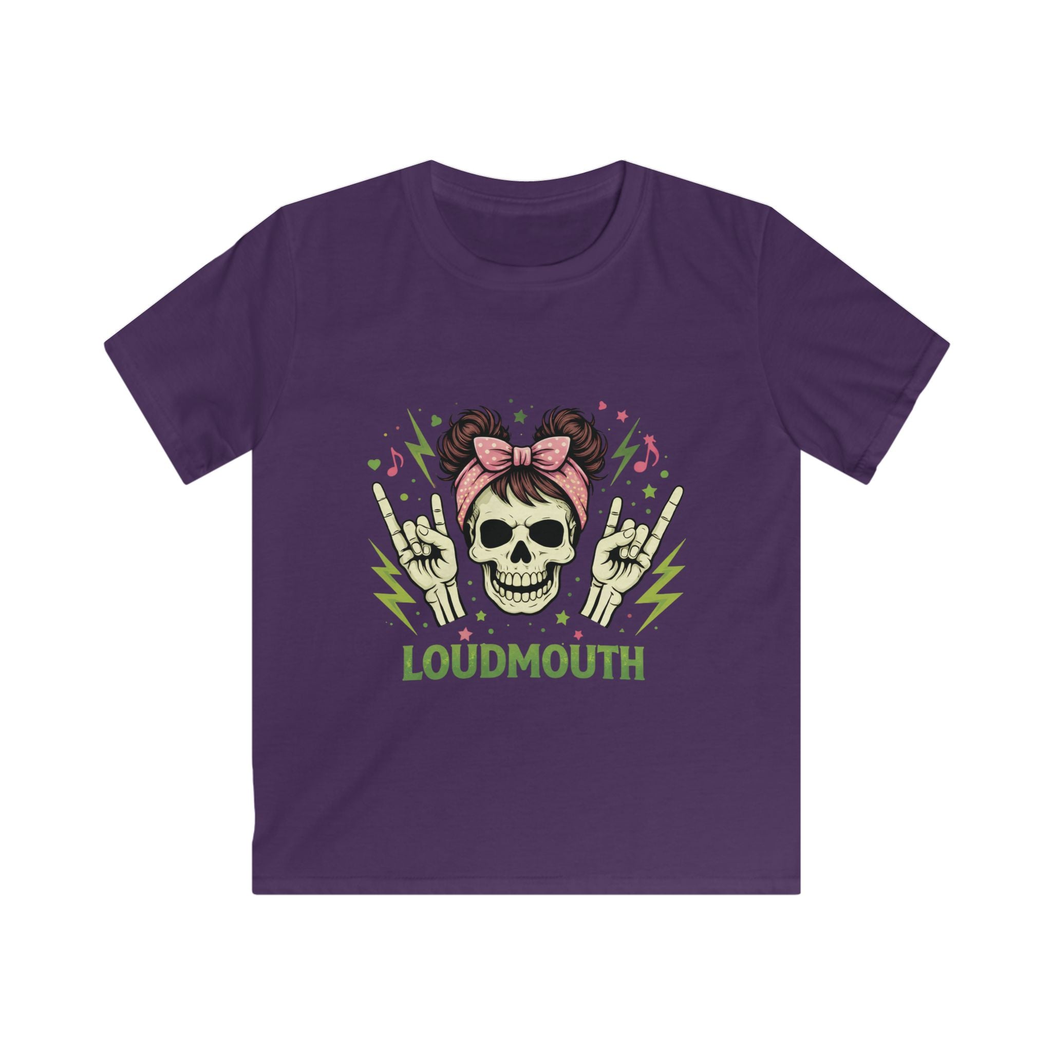 Kids Tee - 'Loudmouth' Skull Rocker Graphic Tee for Girls