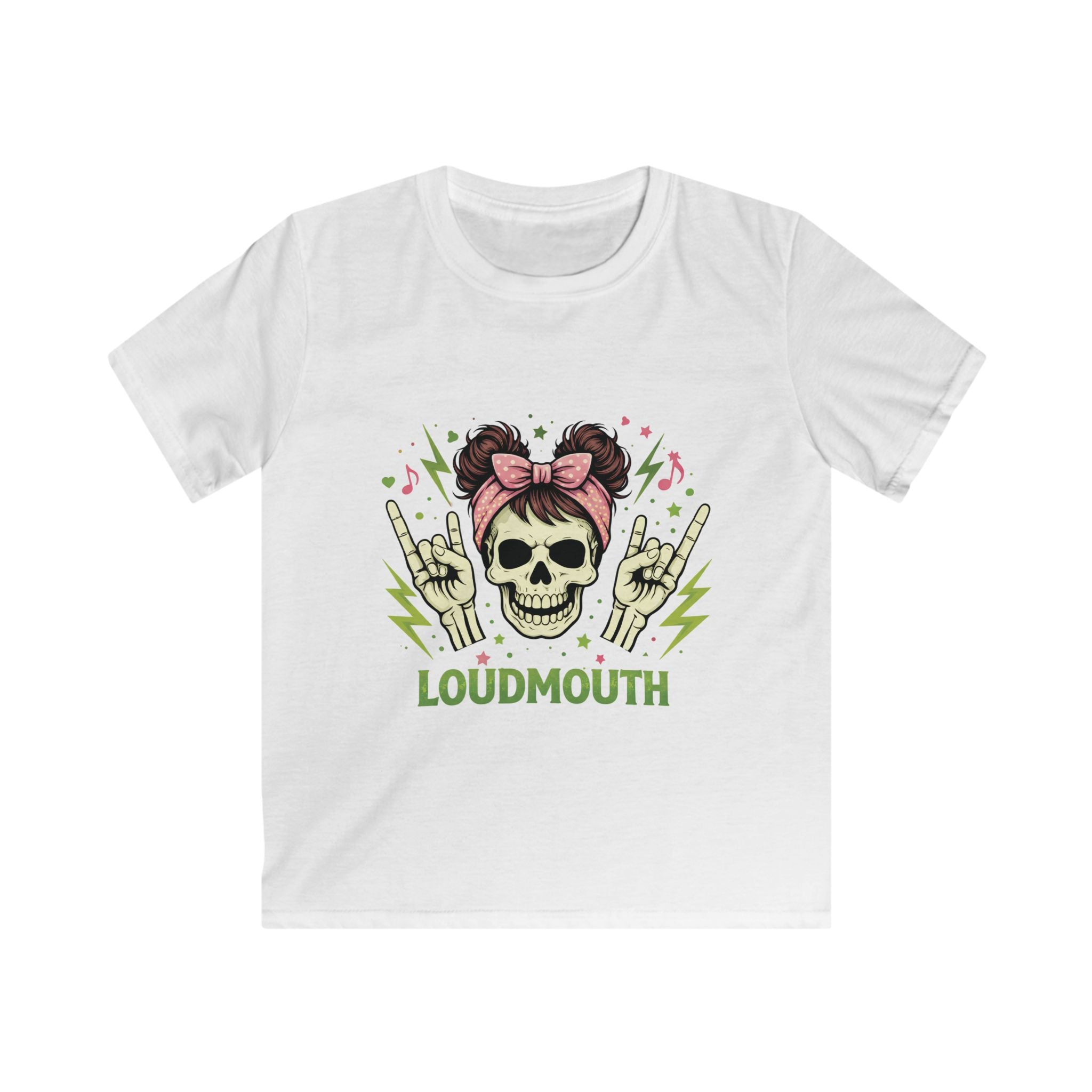 Kids Tee - 'Loudmouth' Skull Rocker Graphic Tee for Girls