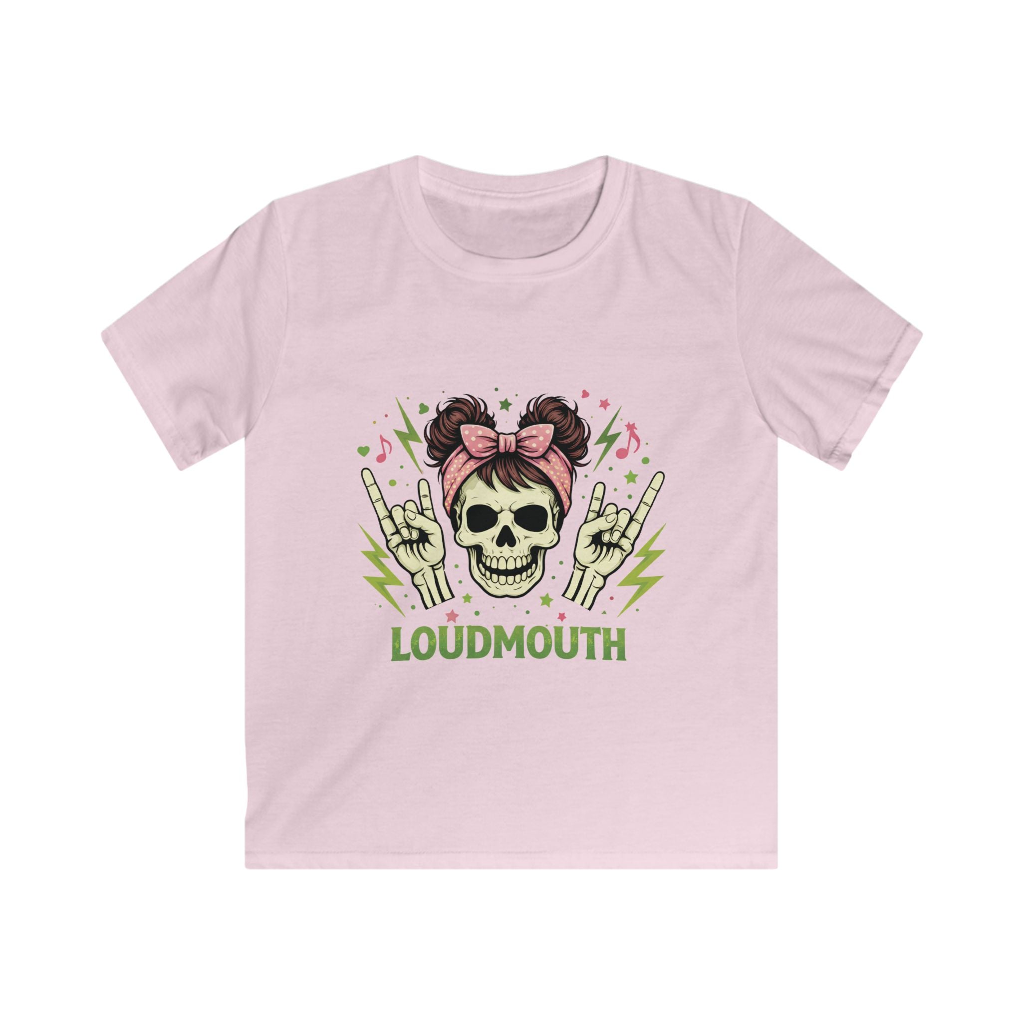 Kids Tee - 'Loudmouth' Skull Rocker Graphic Tee for Girls