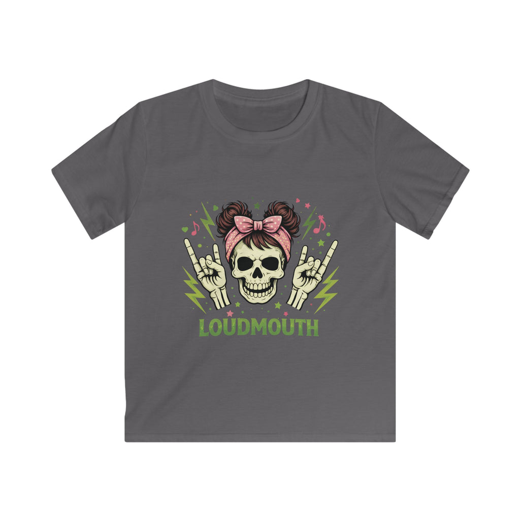 Kids Tee - 'Loudmouth' Skull Rocker Graphic Tee for Girls