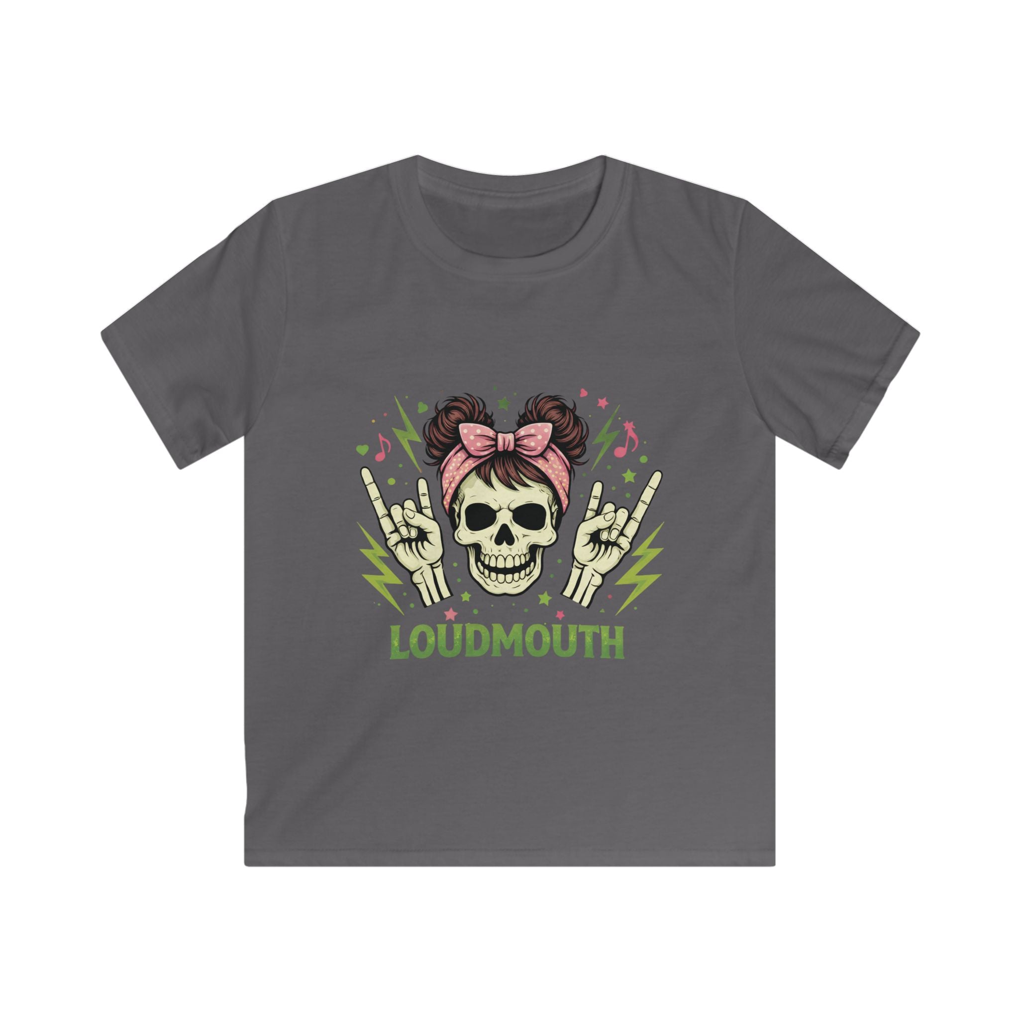 Kids Tee - 'Loudmouth' Skull Rocker Graphic Tee for Girls