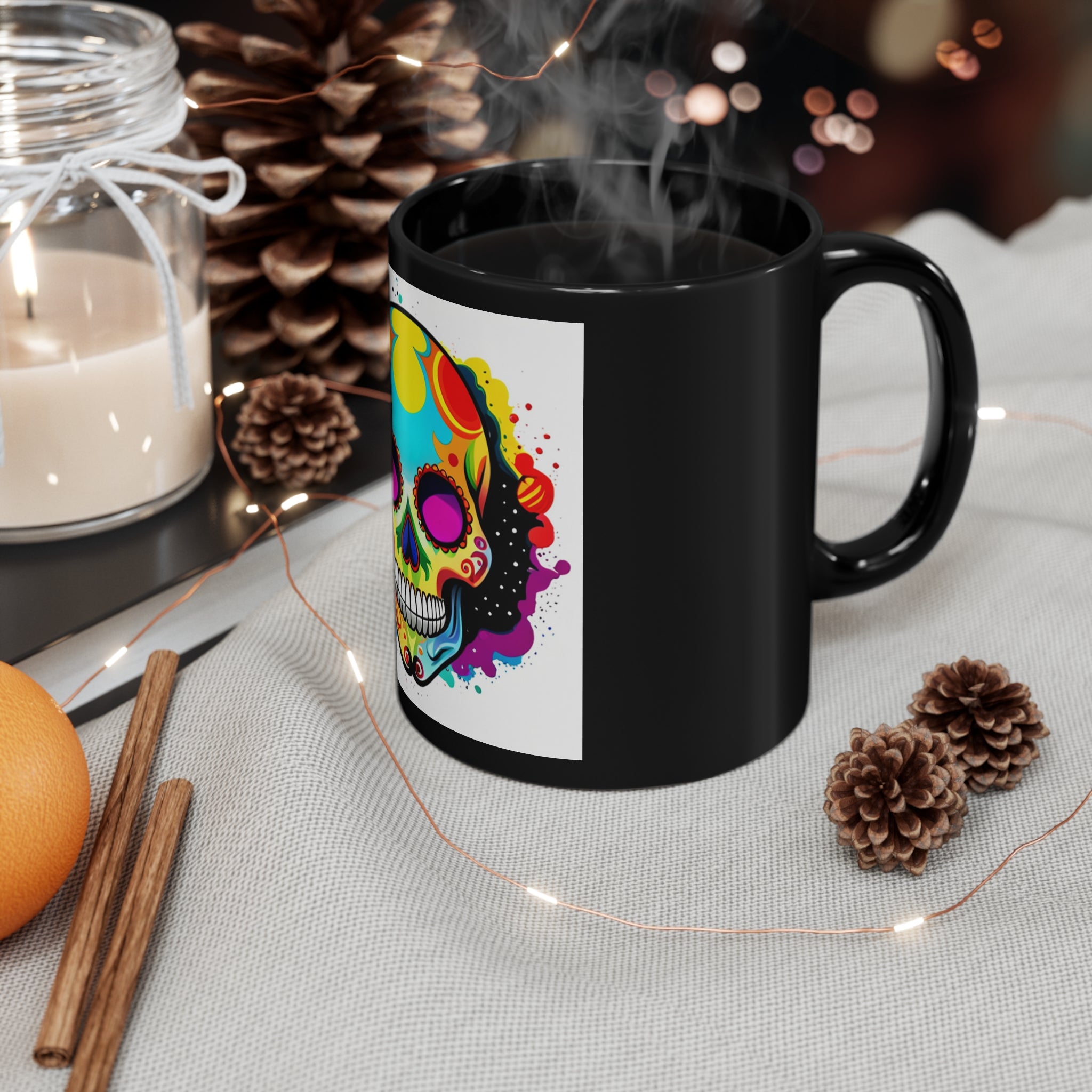 11oz Black skull Mug
