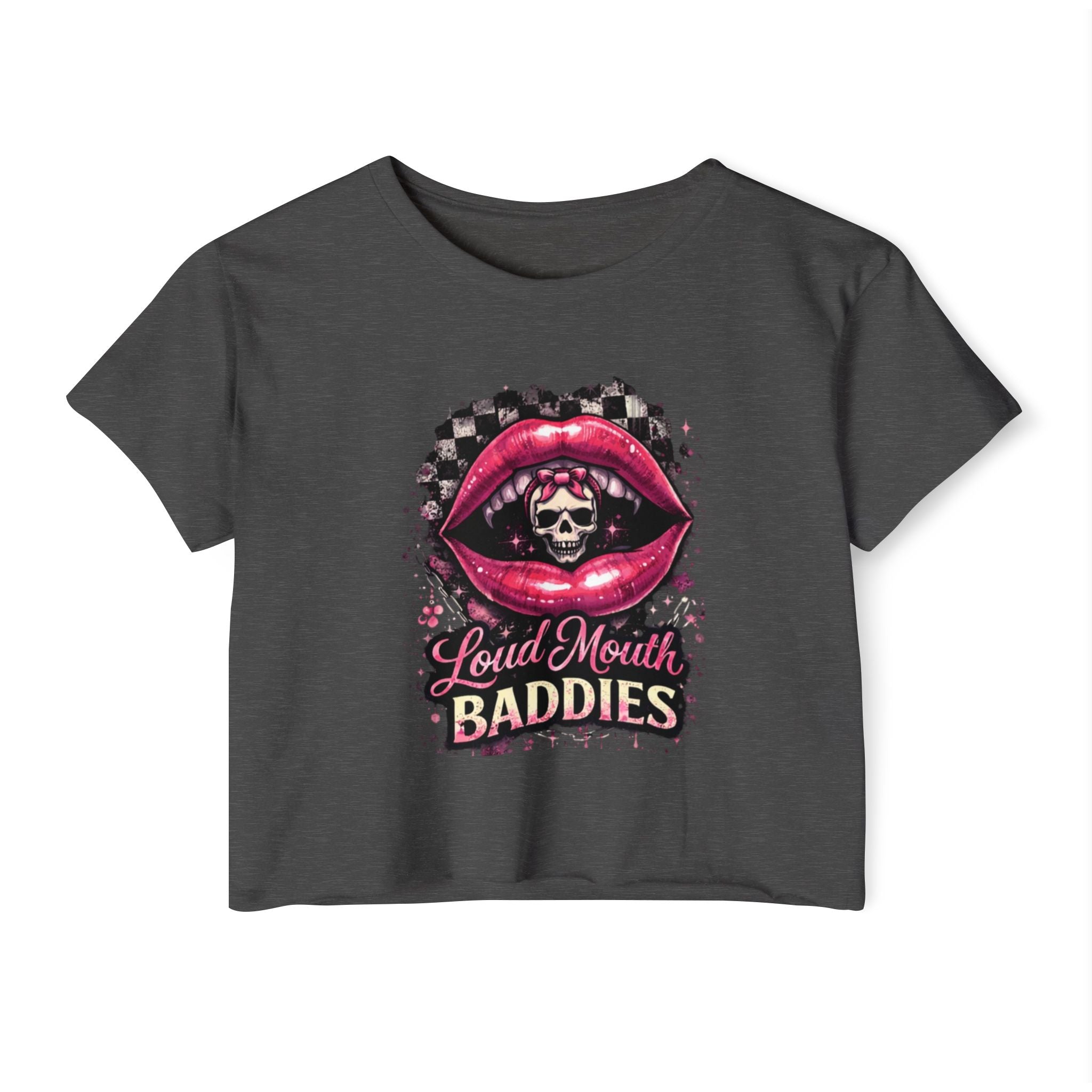 Loud Mouth Baddies Crop Top — Women's Festival Skull Lips Graphic Tee
