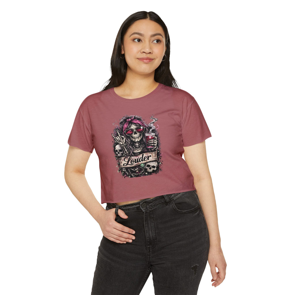 Louder Skull Crop Top — Women's Festival Graphic Tee